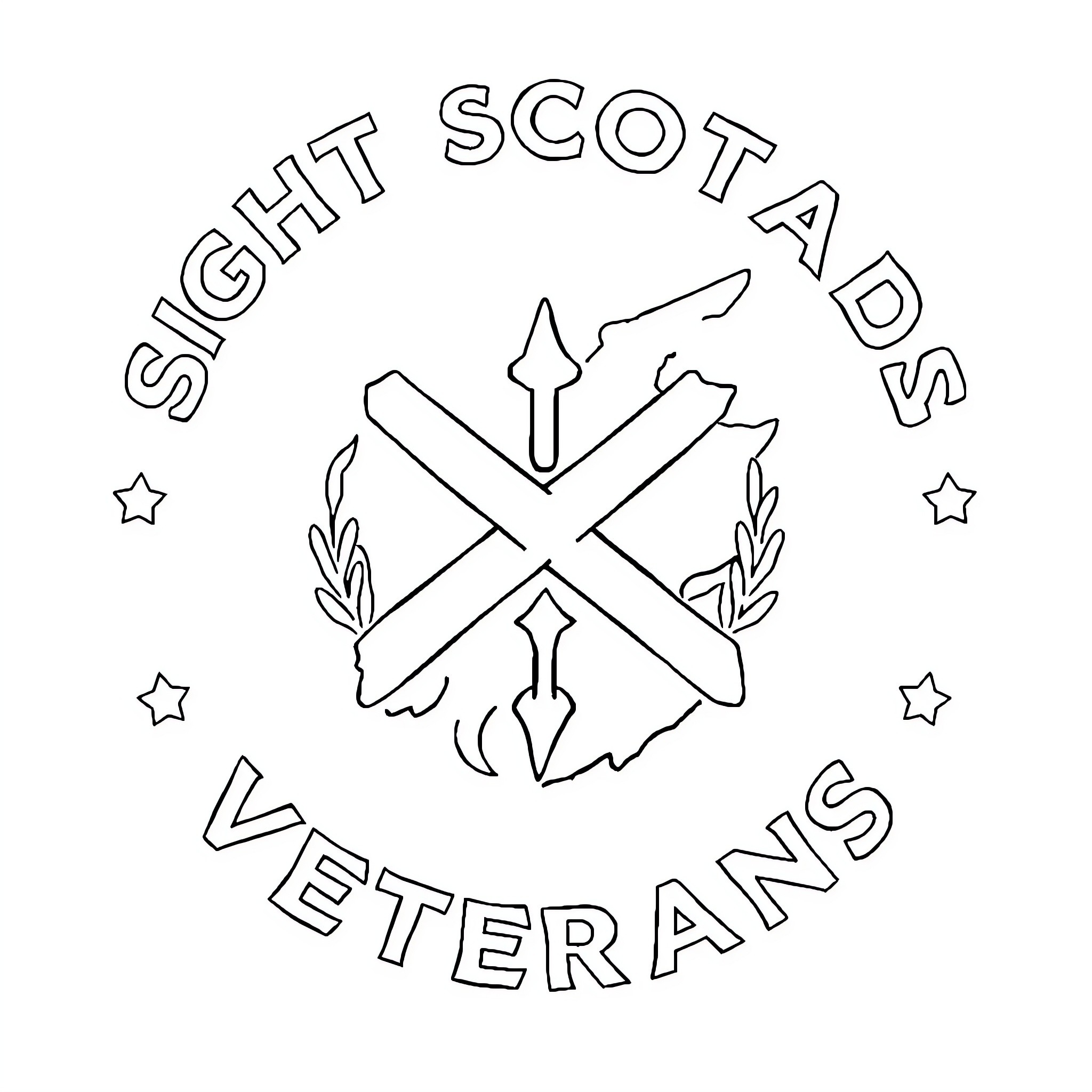 Scotland's Sight Scouts Veterans Coloring Page (free black-and-white line drawing printable PDF for all, from beginners to advanced learners, including children, teens, adults, and seniors)