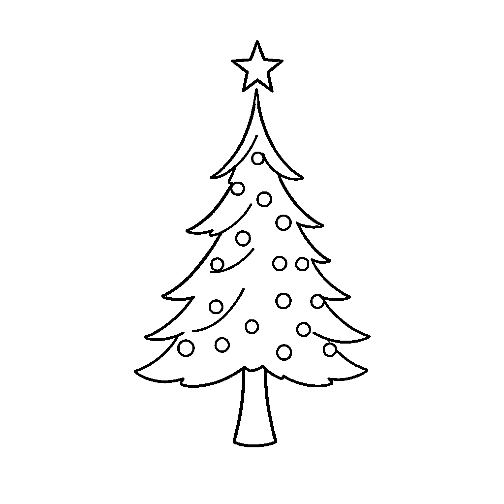 Christmas tree with star topper Coloring Page (free black-and-white line drawing printable PDF for all, from beginners to advanced learners, including children, teens, adults, and seniors)
