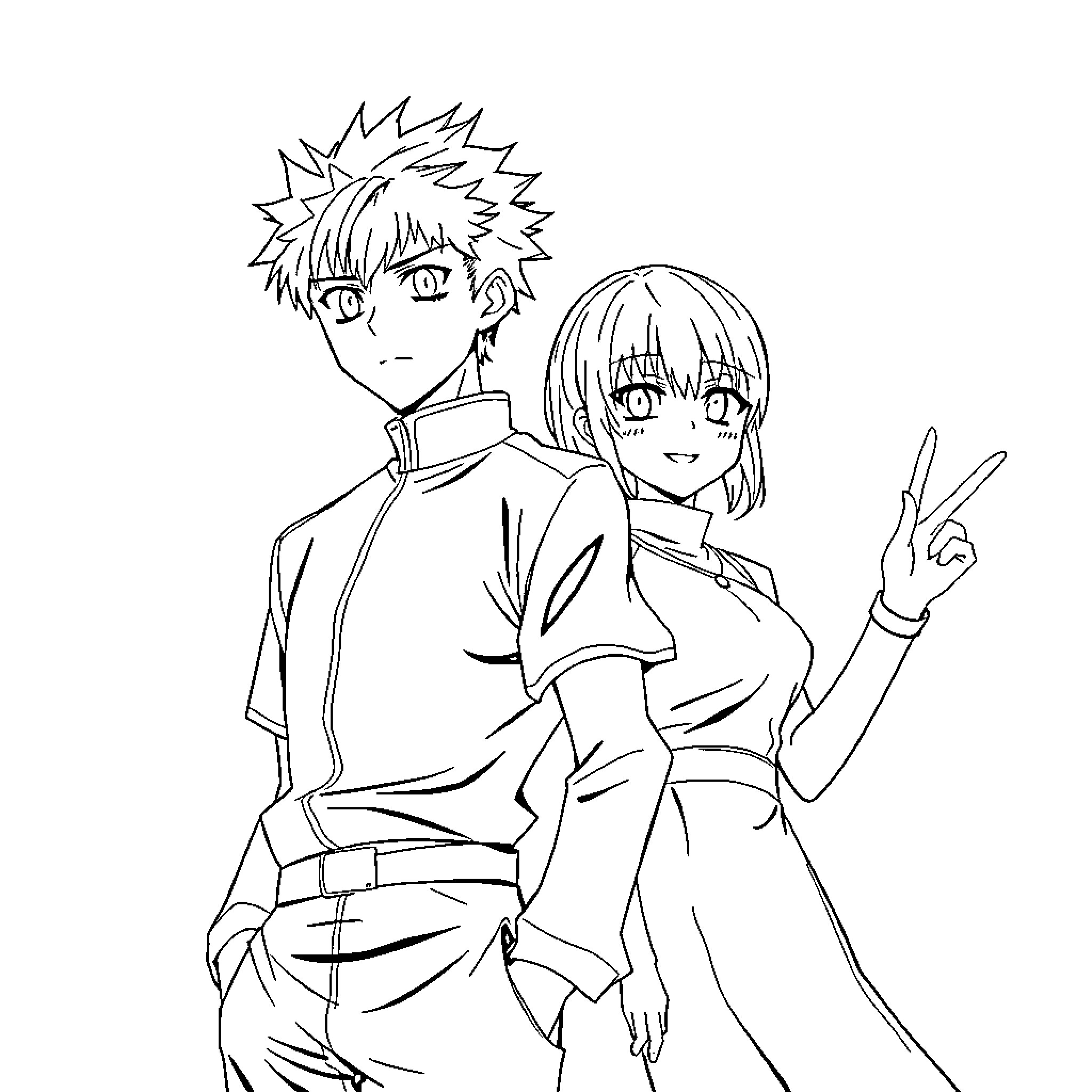 Yuta and Companion in Animated Style Coloring Page (free black-and-white line drawing printable PDF for all, from beginners to advanced learners, including children, teens, adults, and seniors)