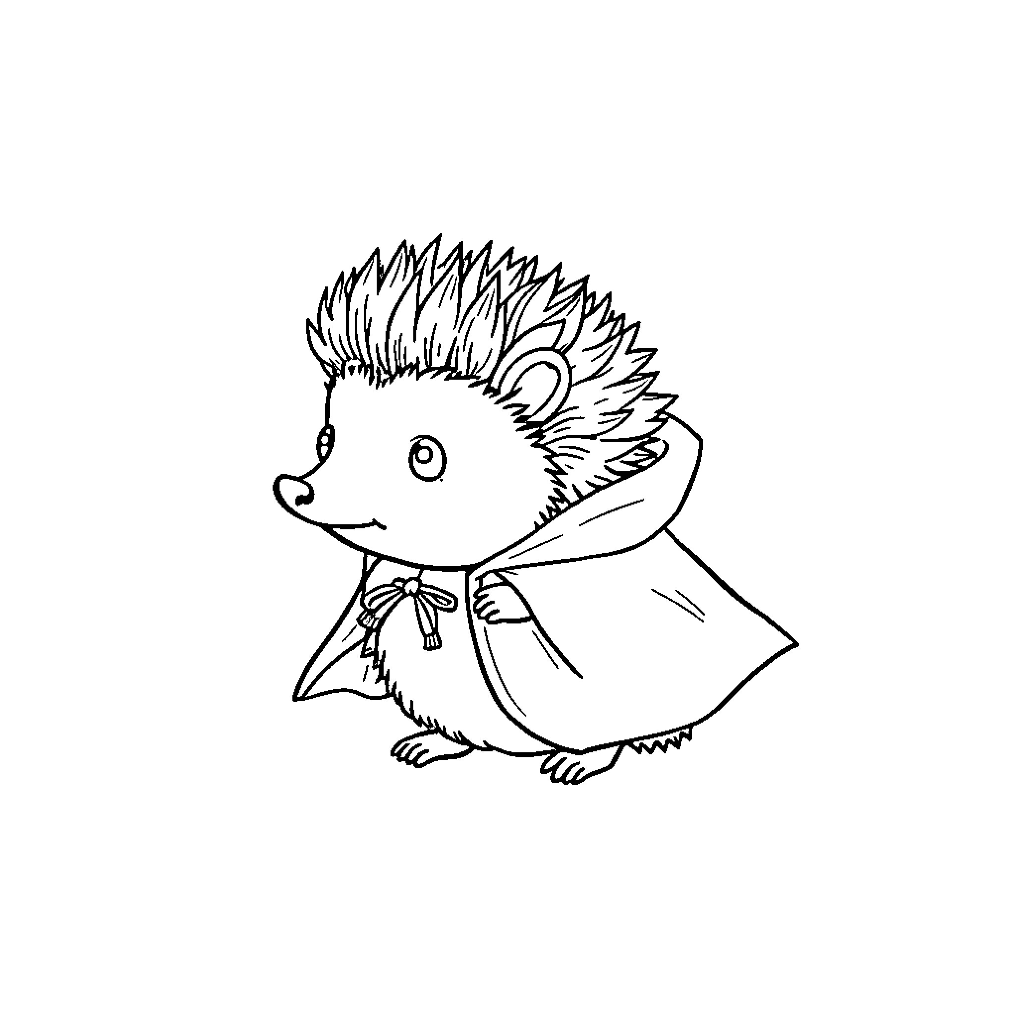 Hedgehog wearing a coat and scarf Coloring Page (free black-and-white line drawing printable PDF for all, from beginners to advanced learners, including children, teens, adults, and seniors)
