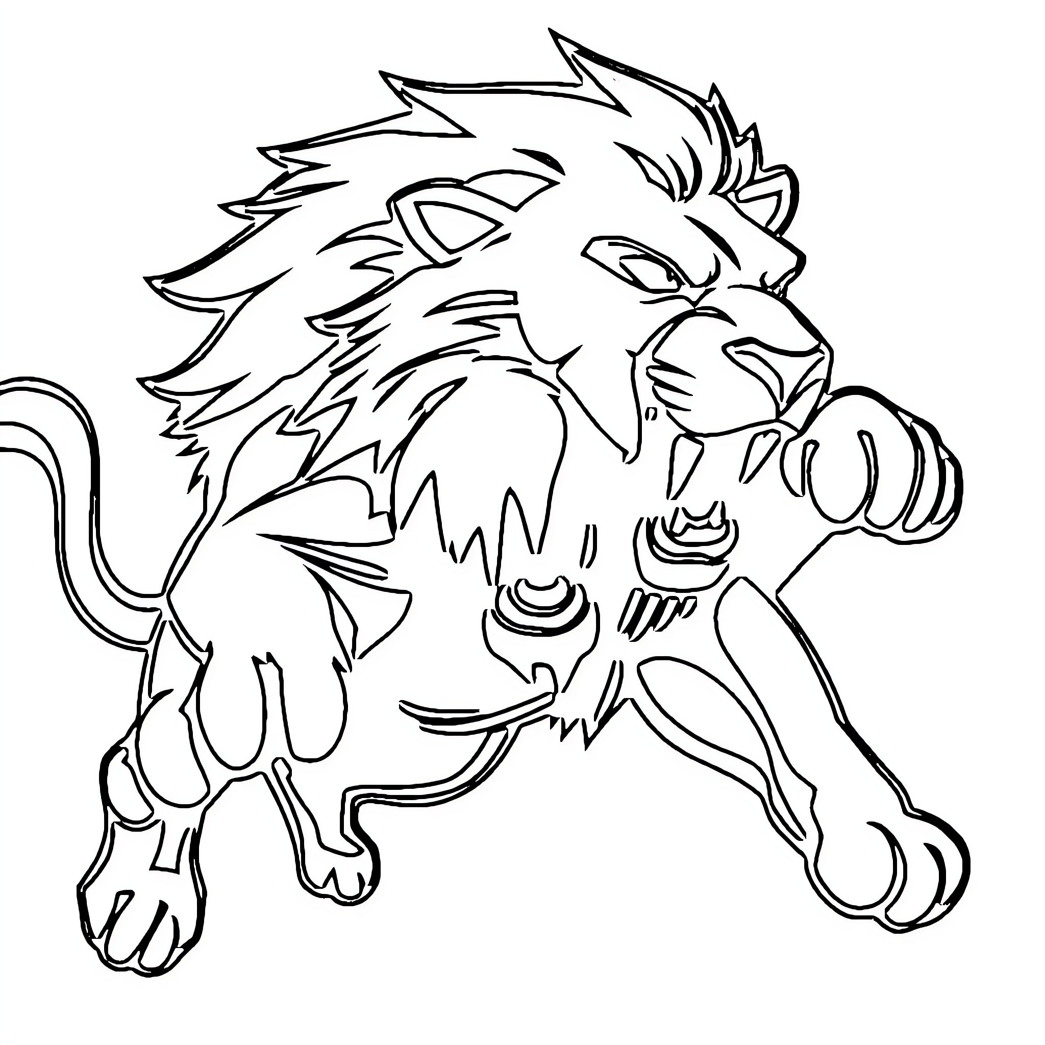 Lion in Fierce Pose Coloring Page (free black-and-white line drawing printable PDF for all, from beginners to advanced learners, including children, teens, adults, and seniors)