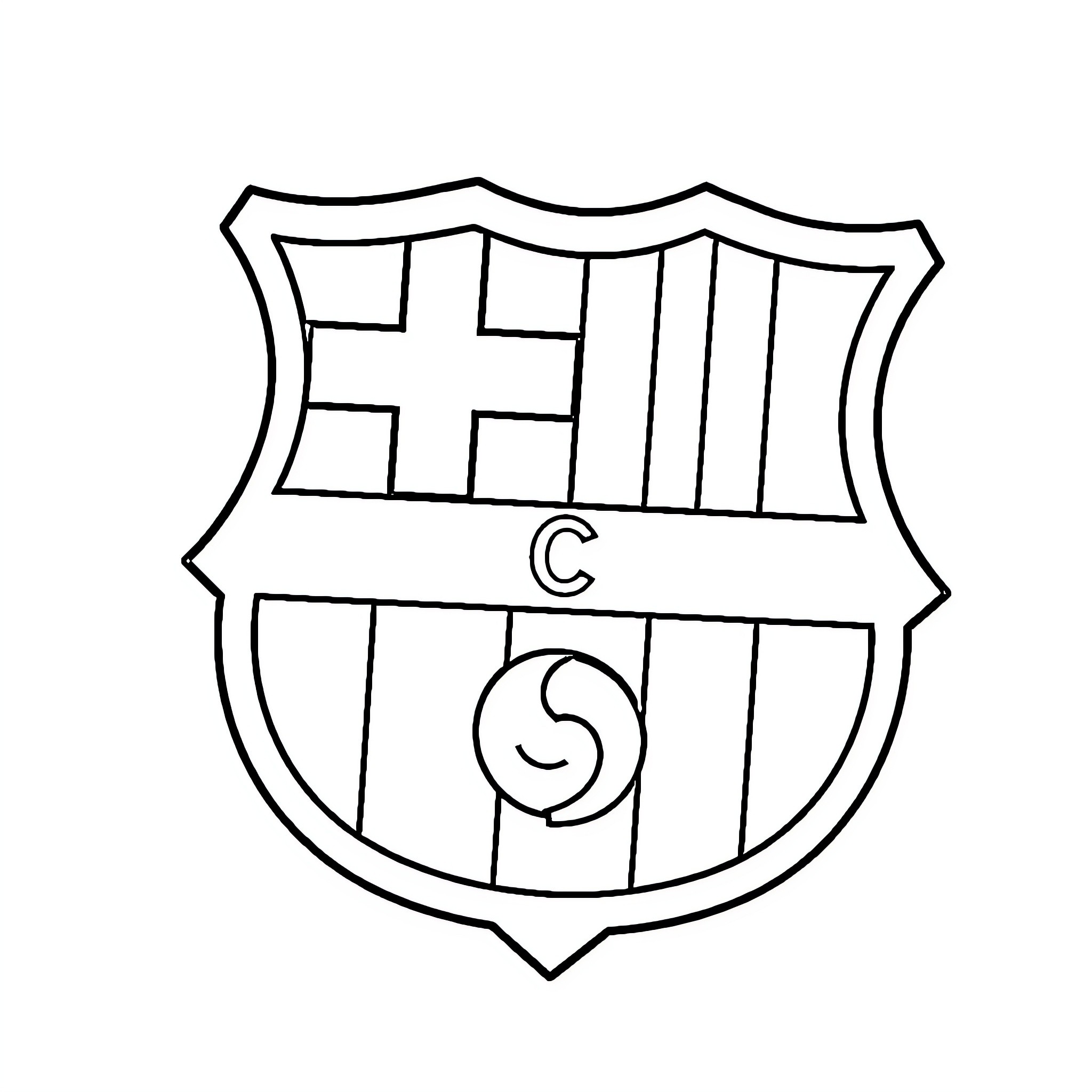 Barcelona Badge with Cross and Circular Emblem Coloring Page (free black-and-white line drawing printable PDF for all, from beginners to advanced learners, including children, teens, adults, and seniors)