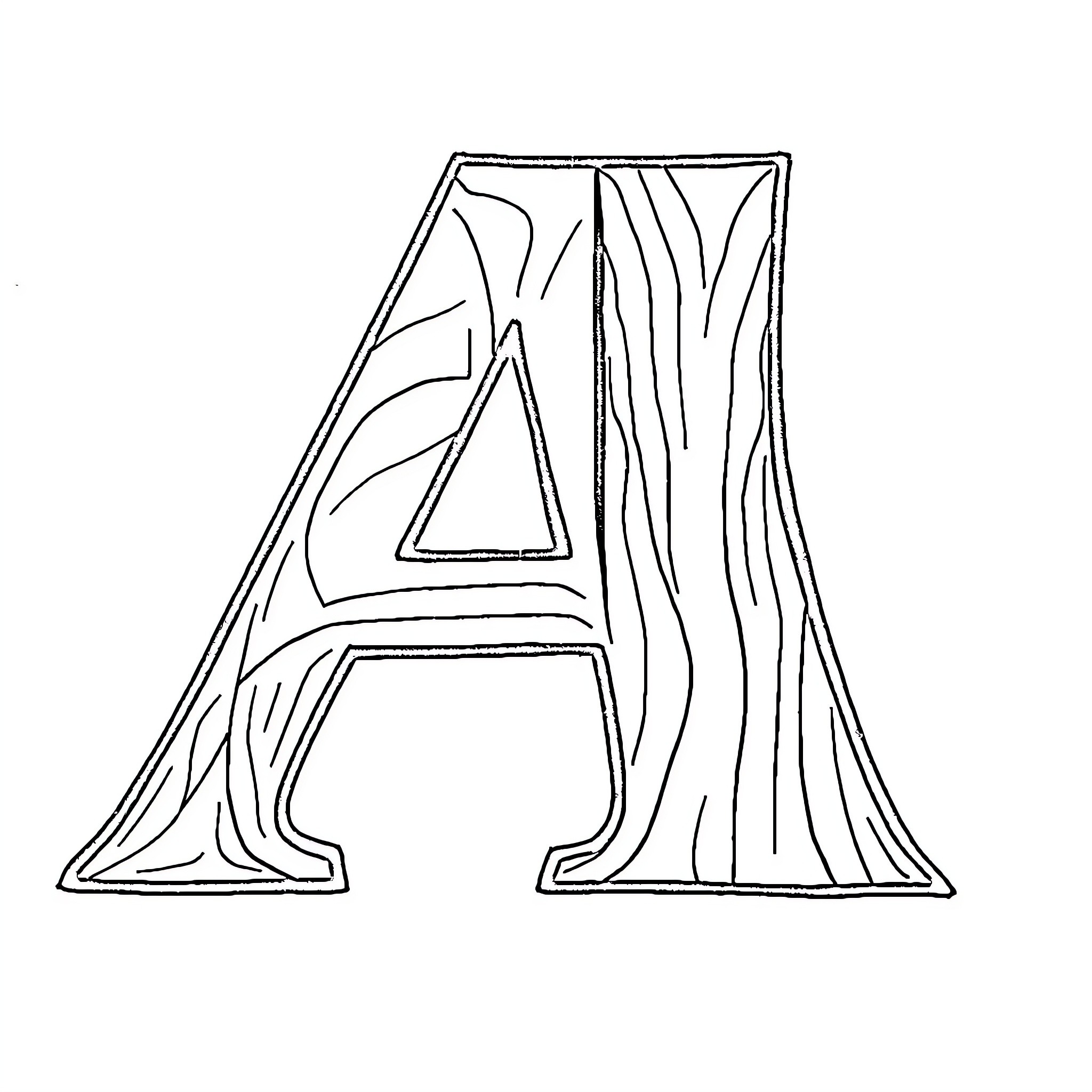 Letter A made of abstract shapes and textures Coloring Page (free black-and-white line drawing printable PDF for all, from beginners to advanced learners, including children, teens, adults, and seniors)