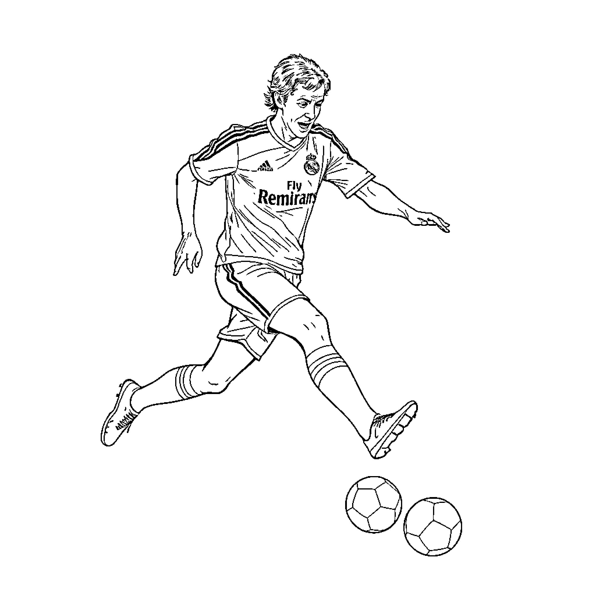 Arnold Platini playing soccer with determination Coloring Page (free black-and-white line drawing printable PDF for all, from beginners to advanced learners, including children, teens, adults, and seniors)