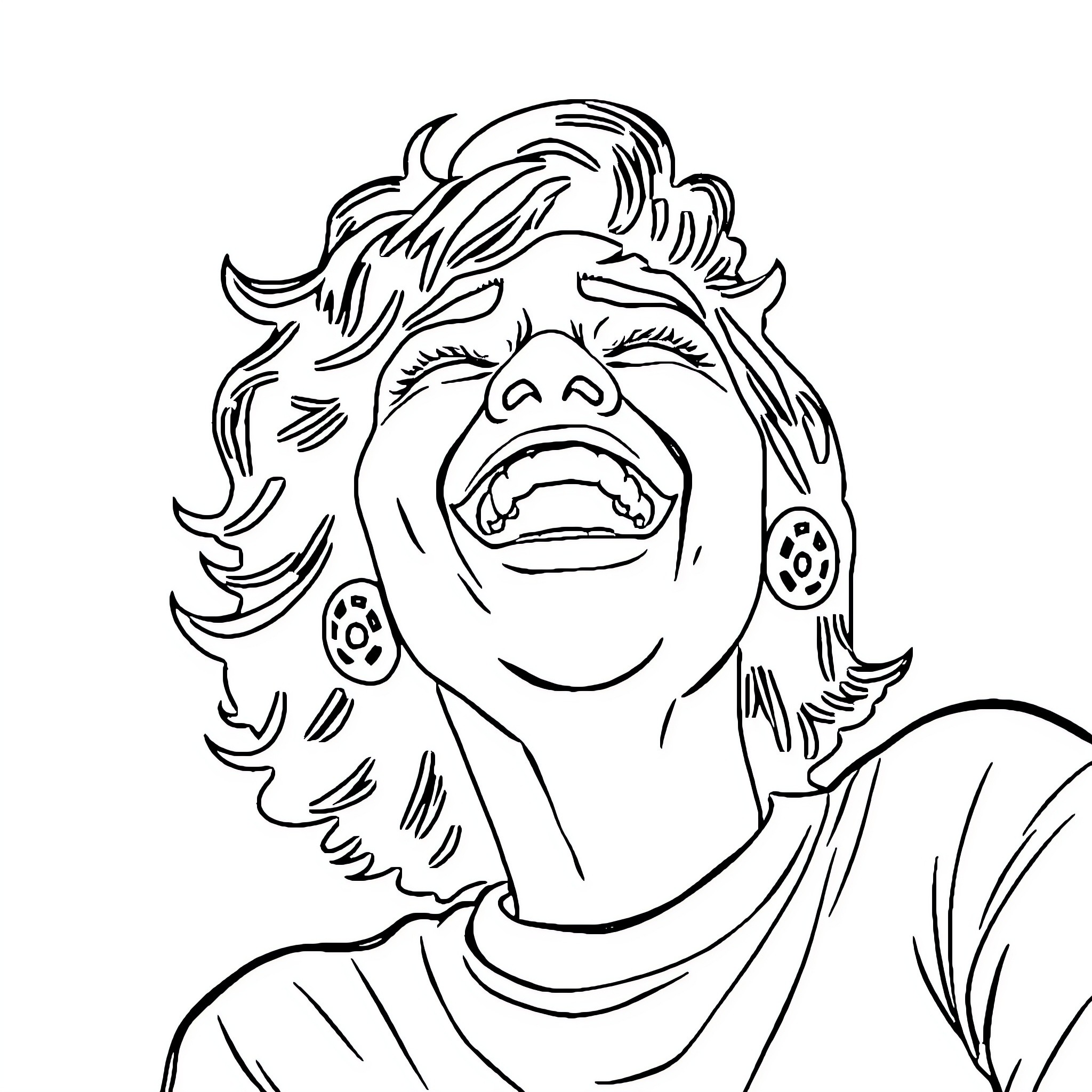 LOL Goofy character with wild hair and expressive face Coloring Page (free black-and-white line drawing printable PDF for all, from beginners to advanced learners, including children, teens, adults, and seniors)