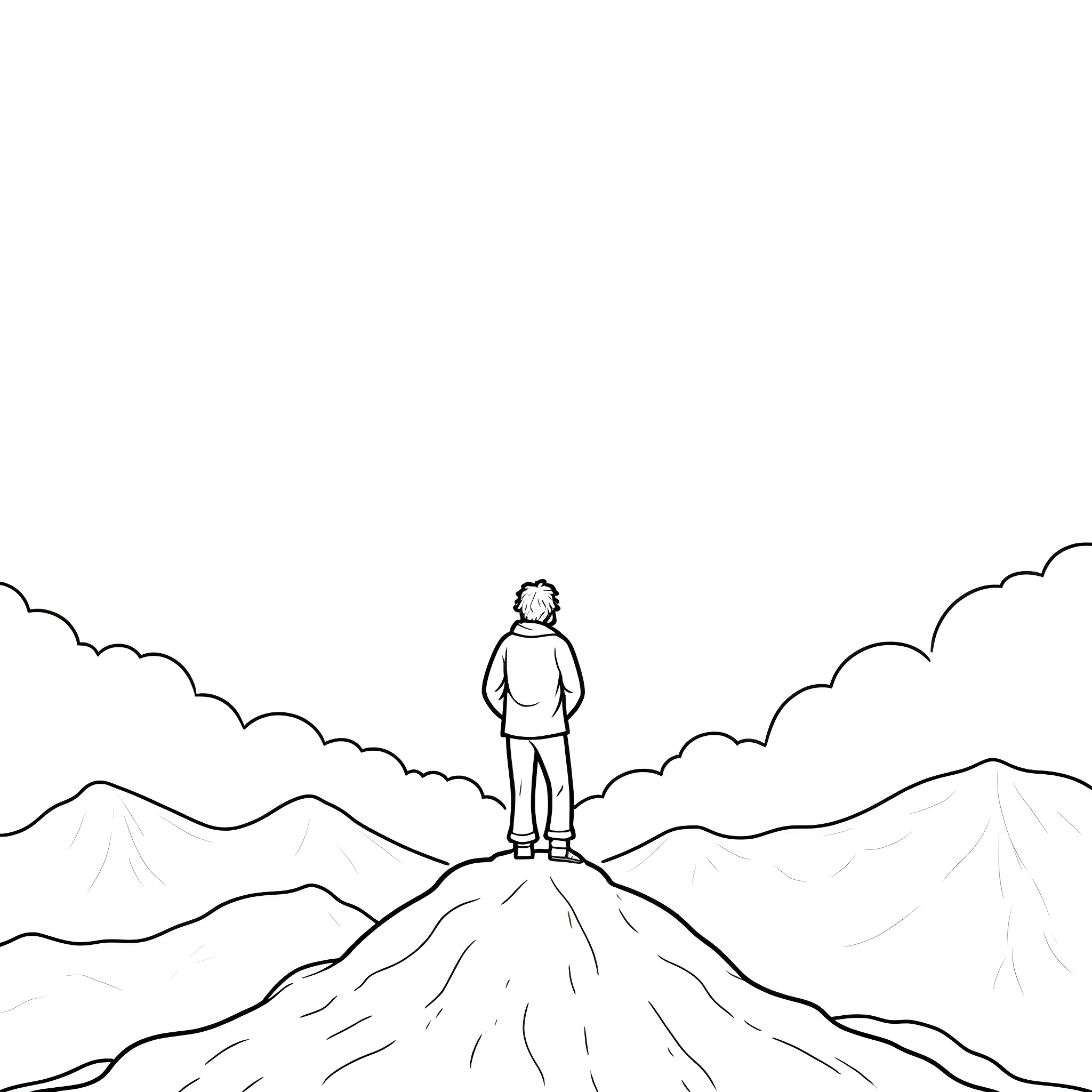 Faith in the Mountaintop Solitude Coloring Page (free black-and-white line drawing printable PDF for all, from beginners to advanced learners, including children, teens, adults, and seniors)