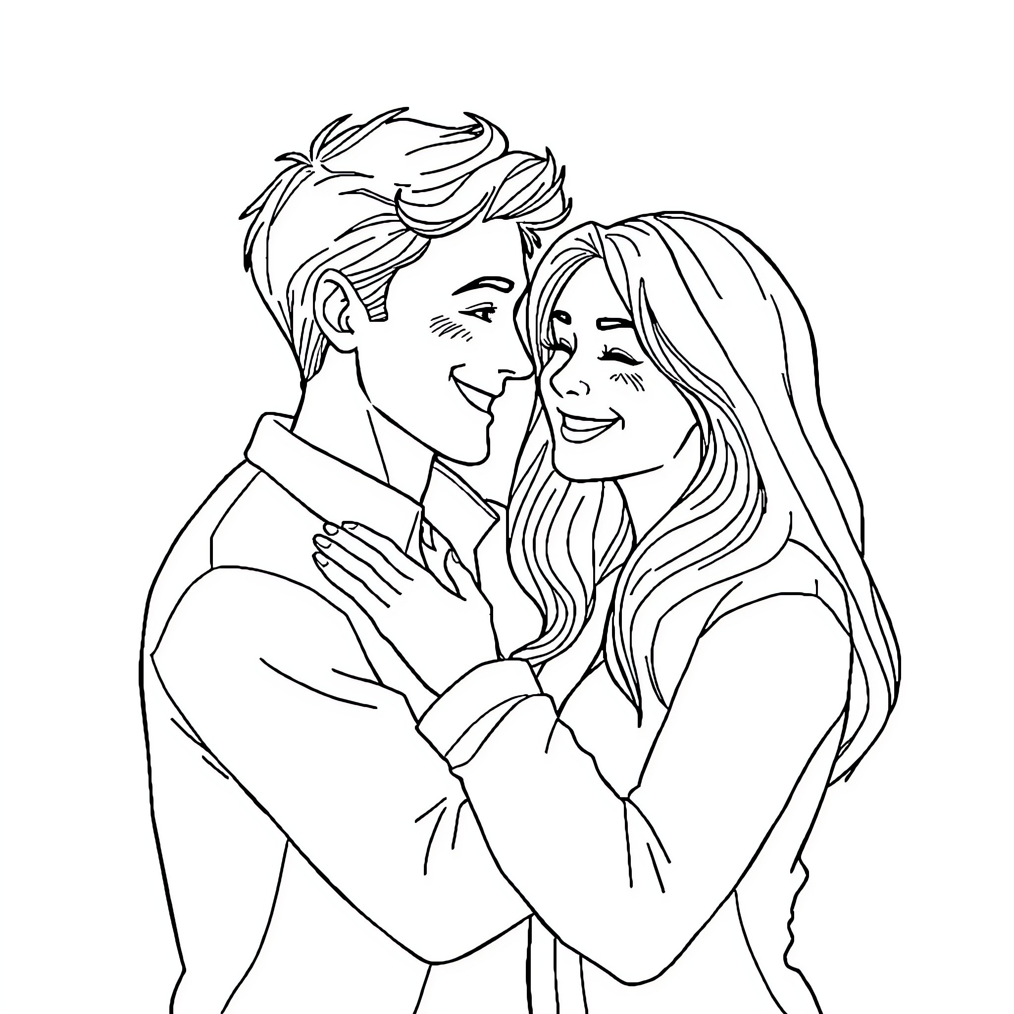 Love's Embrace: A Tender Moment Coloring Page (free black-and-white line drawing printable PDF for all, from beginners to advanced learners, including children, teens, adults, and seniors)