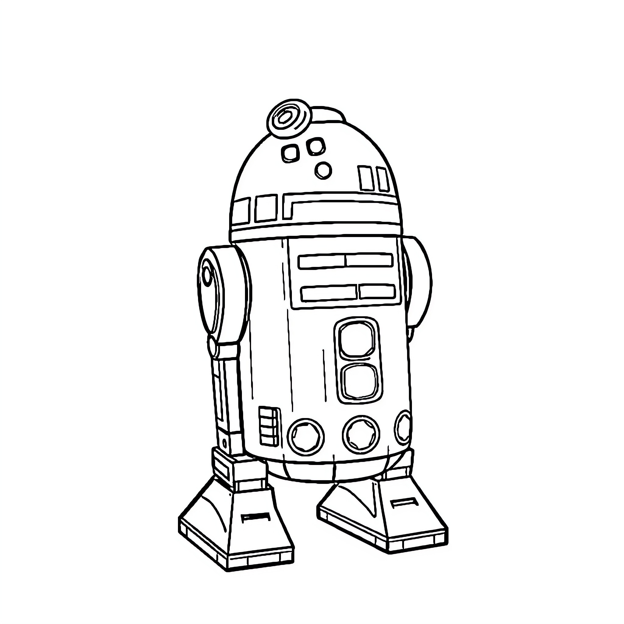 Astromech droid in simple line art Coloring Page (free black-and-white line drawing printable PDF for all, from beginners to advanced learners, including children, teens, adults, and seniors)