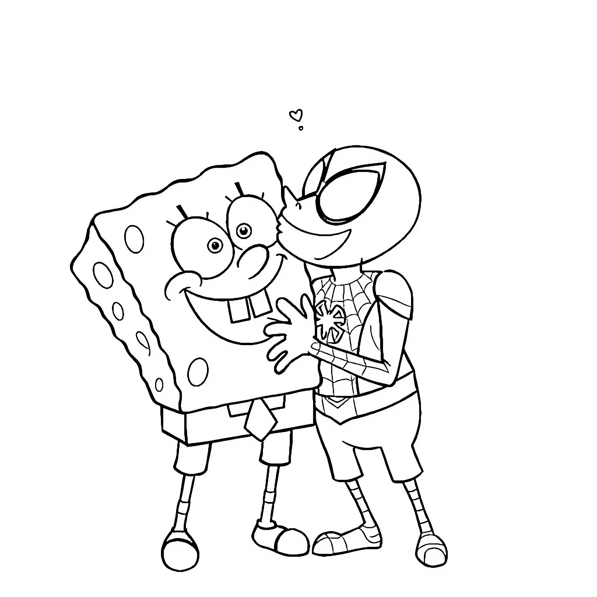 Spongebob and Patrick embrace in a heartfelt moment Coloring Page (free black-and-white line drawing printable PDF for all, from beginners to advanced learners, including children, teens, adults, and seniors)