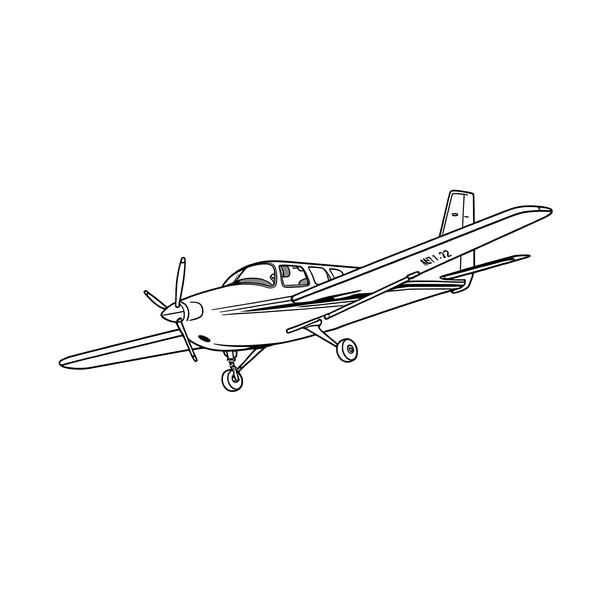 Cessna propeller plane in flight Coloring Page (free black-and-white line drawing printable PDF for all, from beginners to advanced learners, including children, teens, adults, and seniors)