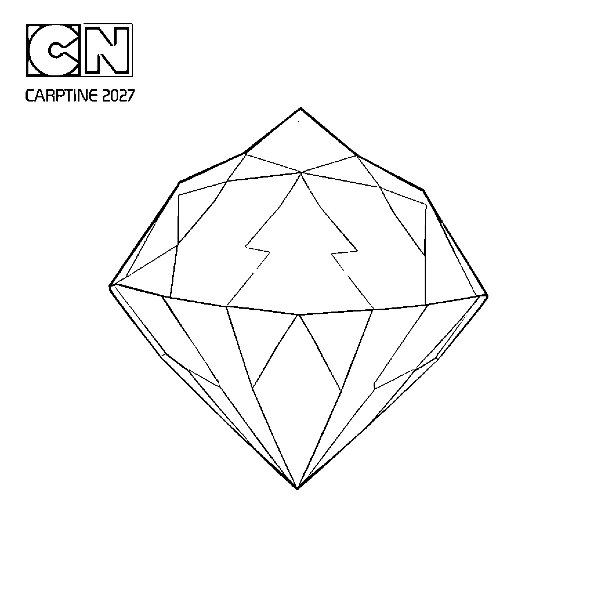 Blue Diamond Geometric Facets Coloring Page (free black-and-white line drawing printable PDF for all, from beginners to advanced learners, including children, teens, adults, and seniors)