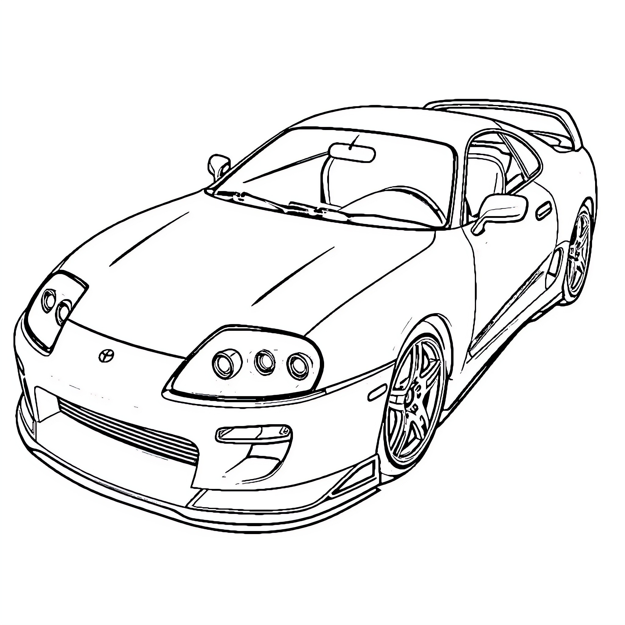 Supra sports car in detailed outline Coloring Page (free black-and-white line drawing printable PDF for all, from beginners to advanced learners, including children, teens, adults, and seniors)
