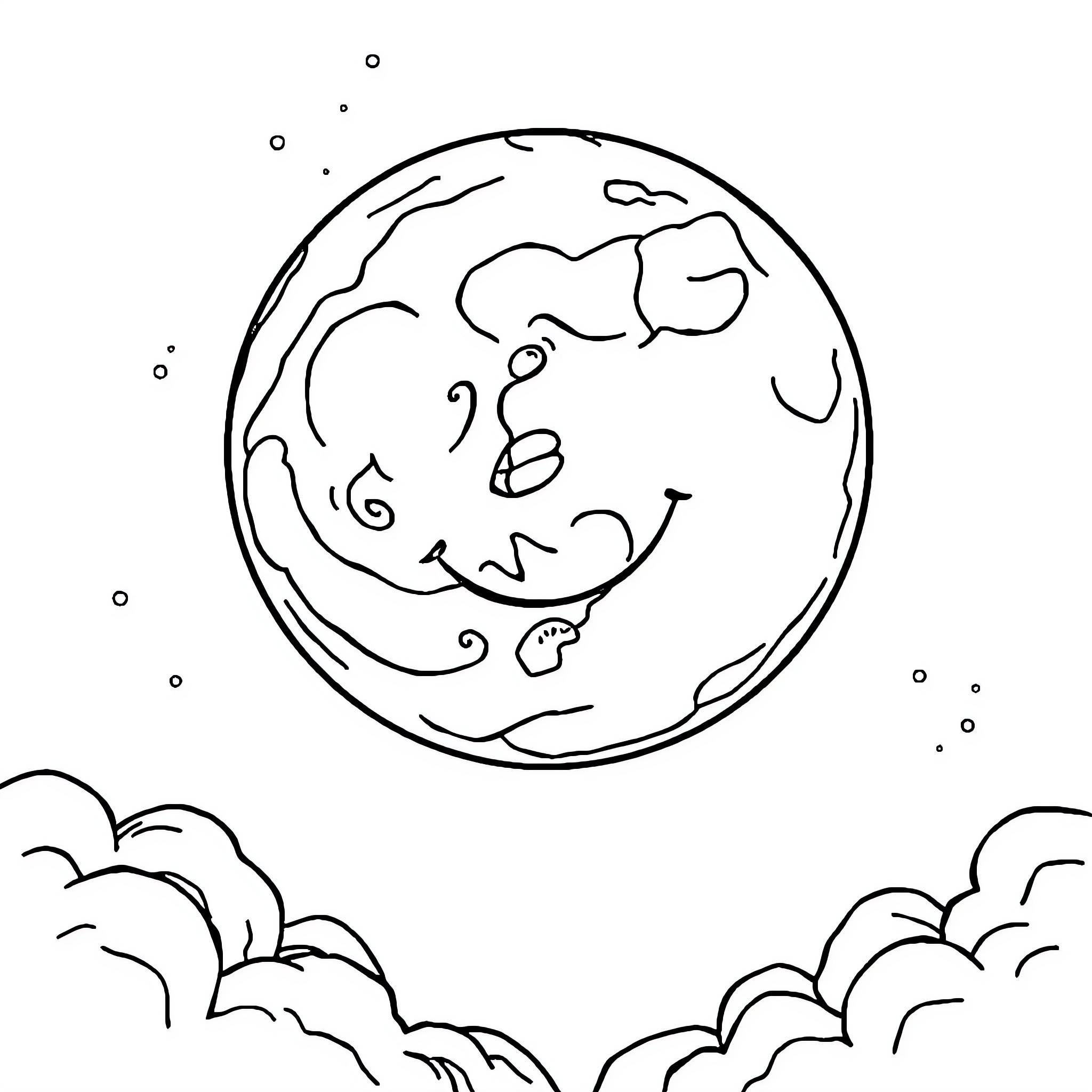 Moon shining brightly in the night sky Coloring Page (free black-and-white line drawing printable PDF for all, from beginners to advanced learners, including children, teens, adults, and seniors)