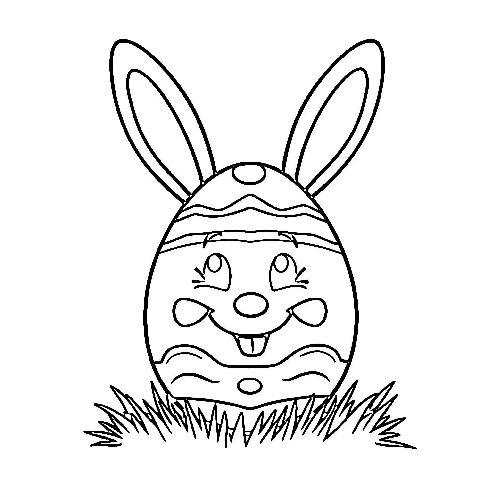 Easter Egg with Delighted Bunny Ears Coloring Page (free black-and-white line drawing printable PDF for all, from beginners to advanced learners, including children, teens, adults, and seniors)