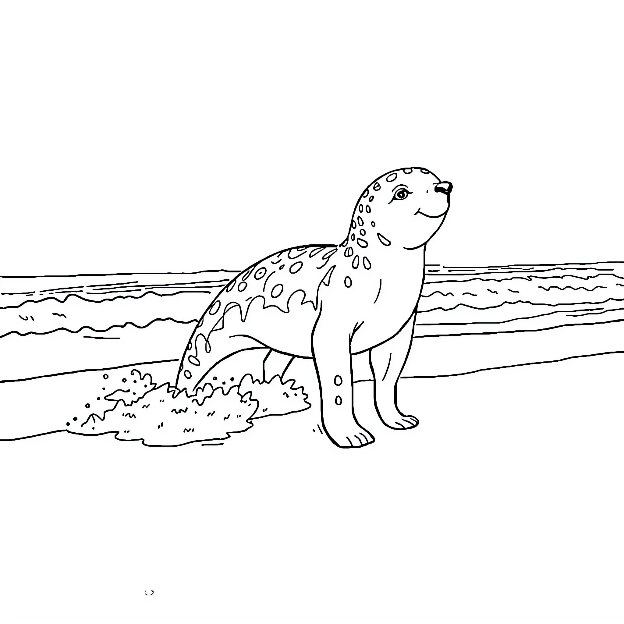 Vaiana's sea creature friend exploring the shore Coloring Page (free black-and-white line drawing printable PDF for all, from beginners to advanced learners, including children, teens, adults, and seniors)