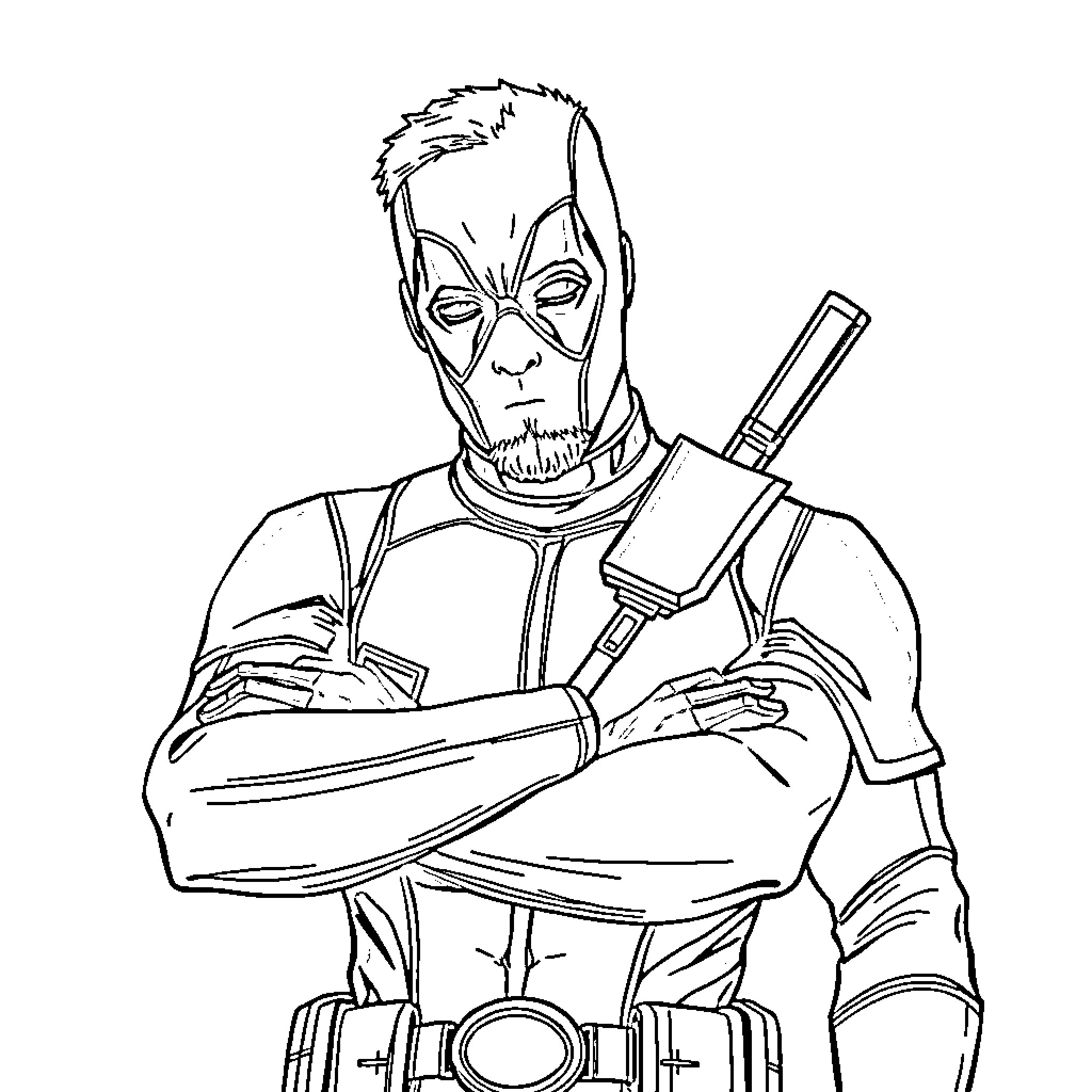 Walter White as a Determined Superhero Coloring Page (free black-and-white line drawing printable PDF for all, from beginners to advanced learners, including children, teens, adults, and seniors)