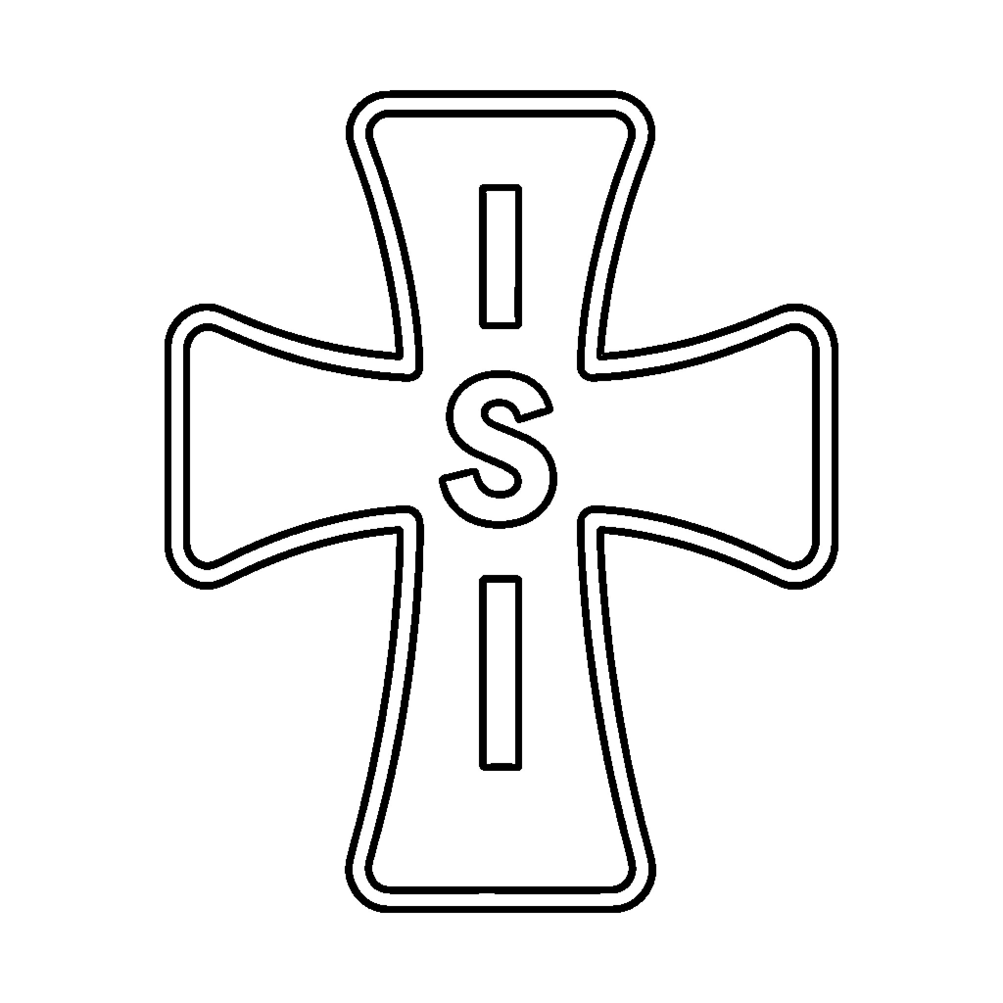 Cross symbol with letters in the center Coloring Page (free black-and-white line drawing printable PDF for all, from beginners to advanced learners, including children, teens, adults, and seniors)