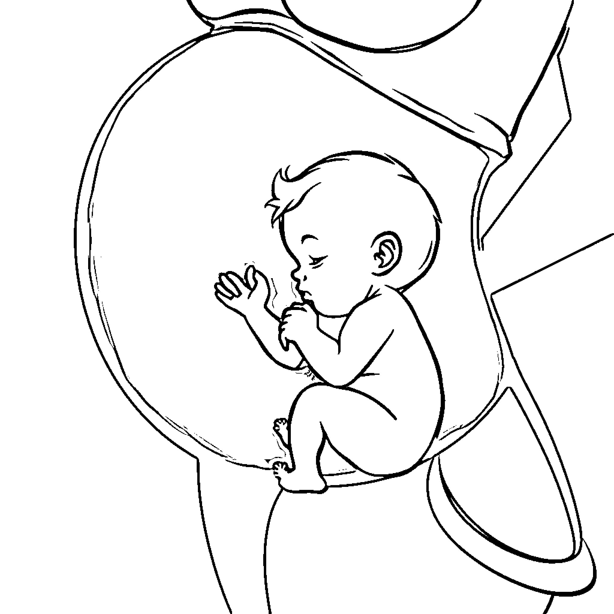 Baby Resting Peacefully in Mother's Arms Coloring Page (free black-and-white line drawing printable PDF for all, from beginners to advanced learners, including children, teens, adults, and seniors)