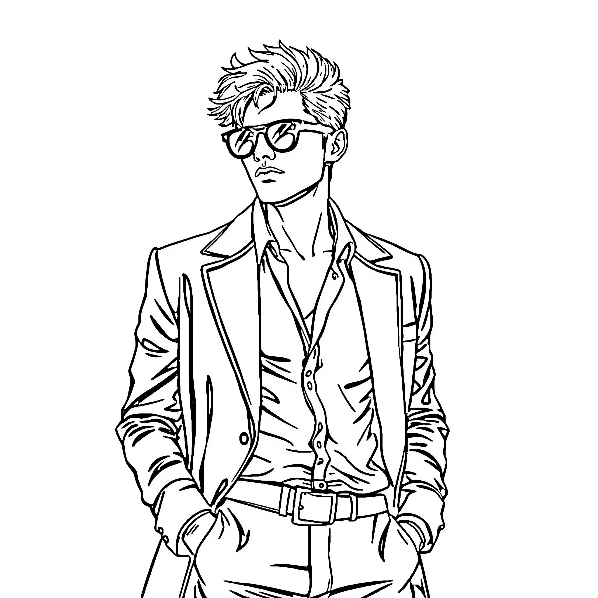 Man in Formal Attire with Glasses Coloring Page (free black-and-white line drawing printable PDF for all, from beginners to advanced learners, including children, teens, adults, and seniors)