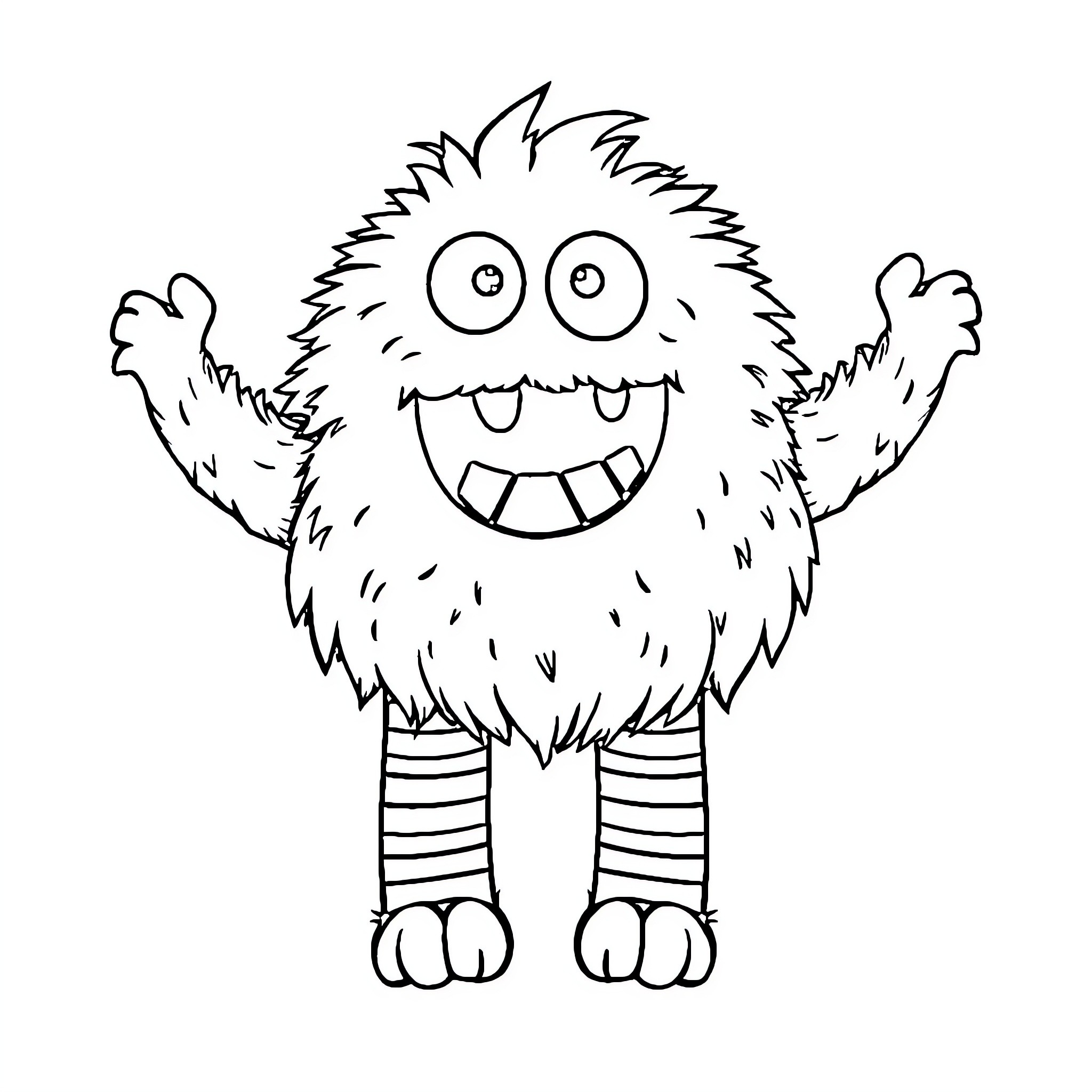 Monster making silly expression with big smile Coloring Page (free black-and-white line drawing printable PDF for all, from beginners to advanced learners, including children, teens, adults, and seniors)