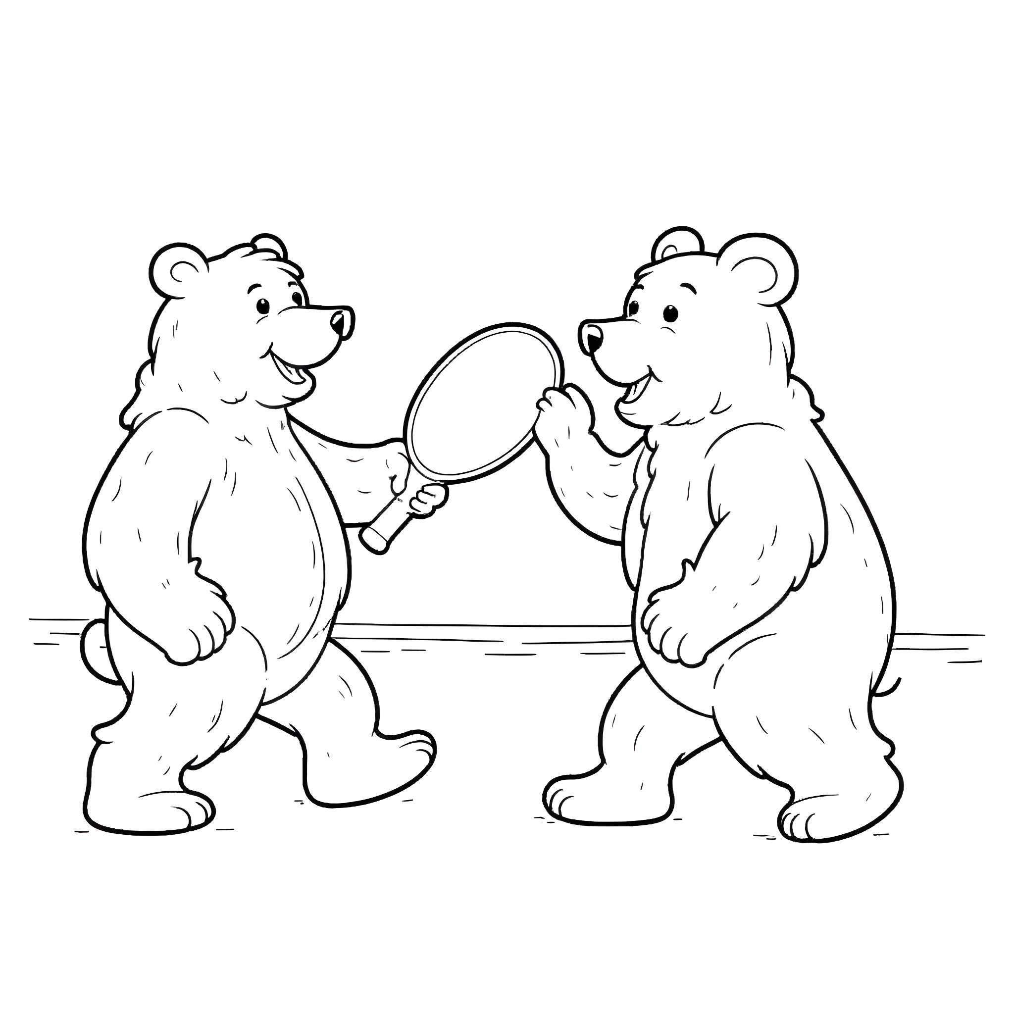 Bear friends having a fun conversation Coloring Page (free black-and-white line drawing printable PDF for all, from beginners to advanced learners, including children, teens, adults, and seniors)