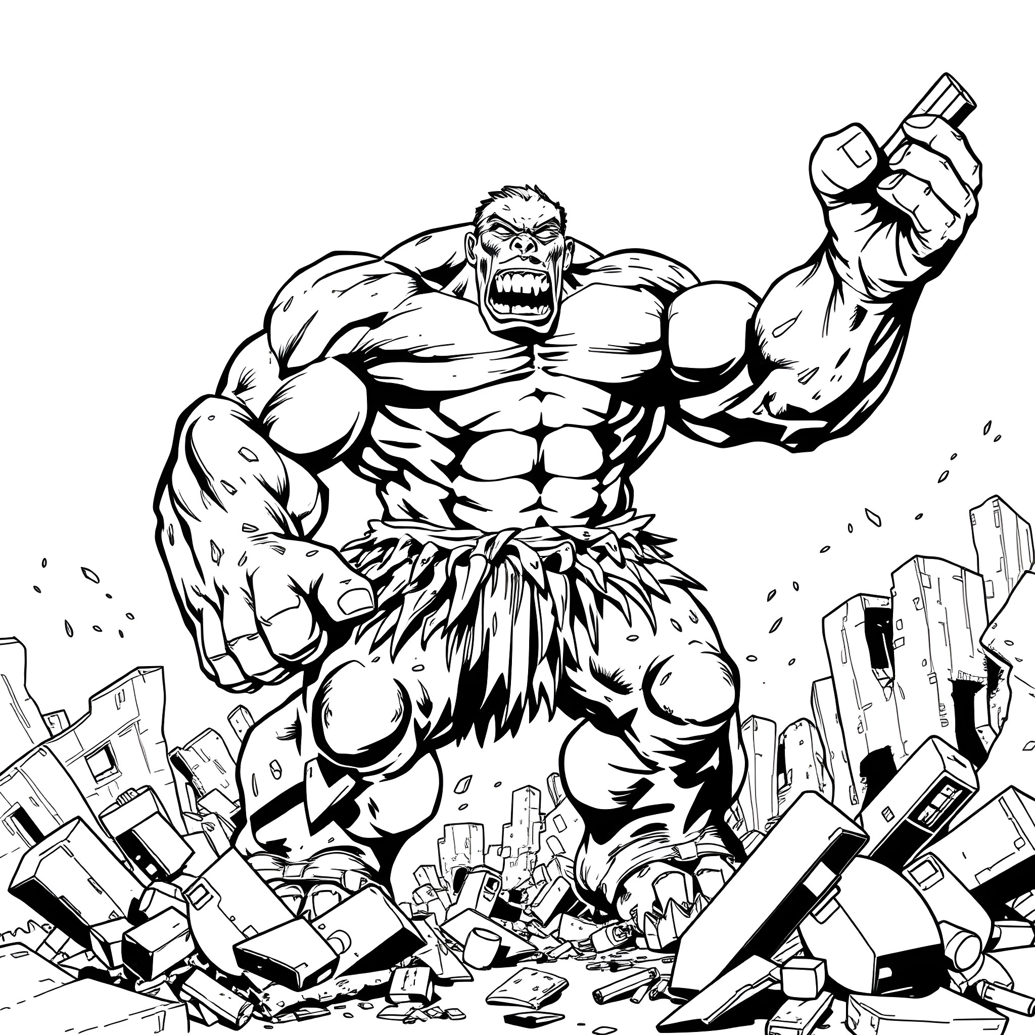 Skulk of a Ferocious Titan Wreaking Havoc Coloring Page (free black-and-white line drawing printable PDF for all, from beginners to advanced learners, including children, teens, adults, and seniors)