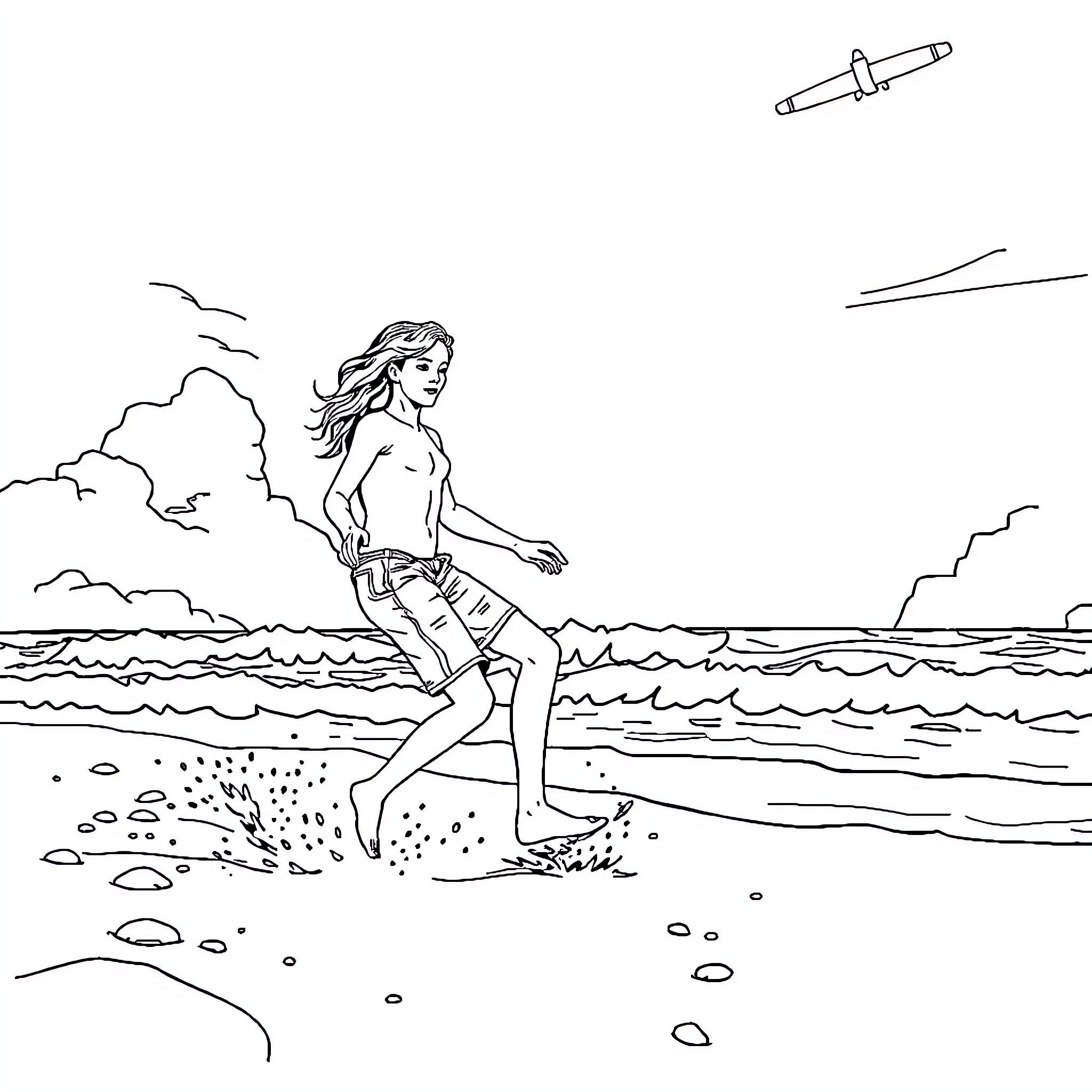 Ático enjoying a beach day Coloring Page (free black-and-white line drawing printable PDF for all, from beginners to advanced learners, including children, teens, adults, and seniors)