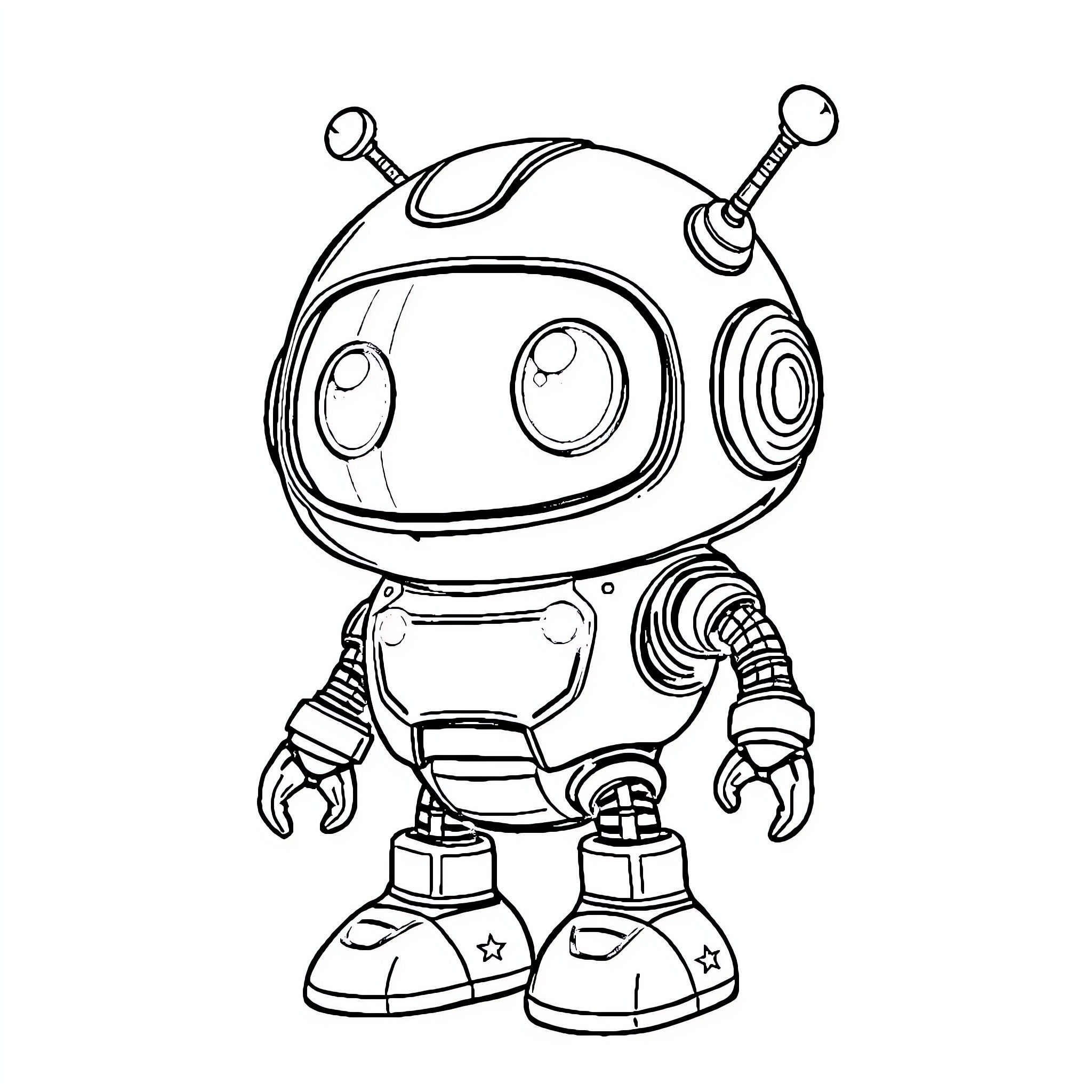 Robot with cute and friendly expression Coloring Page (free black-and-white line drawing printable PDF for all, from beginners to advanced learners, including children, teens, adults, and seniors)
