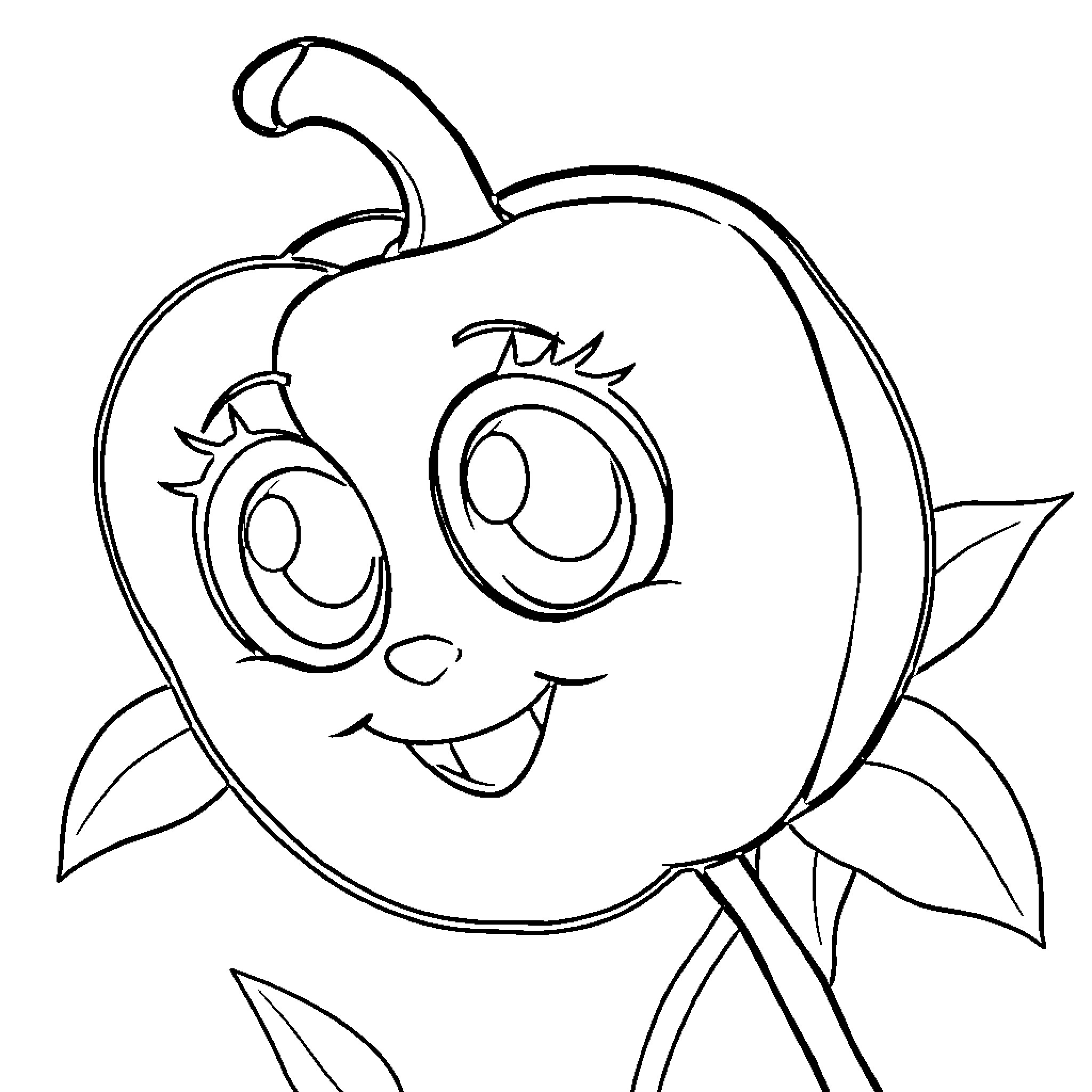 Pepper the Cute Cartoon Fruit Coloring Page (free black-and-white line drawing printable PDF for all, from beginners to advanced learners, including children, teens, adults, and seniors)