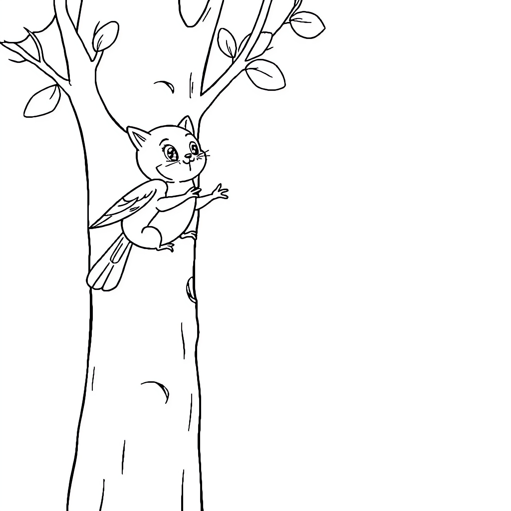 Patrol of a curious bird in the tree Coloring Page (free black-and-white line drawing printable PDF for all, from beginners to advanced learners, including children, teens, adults, and seniors)