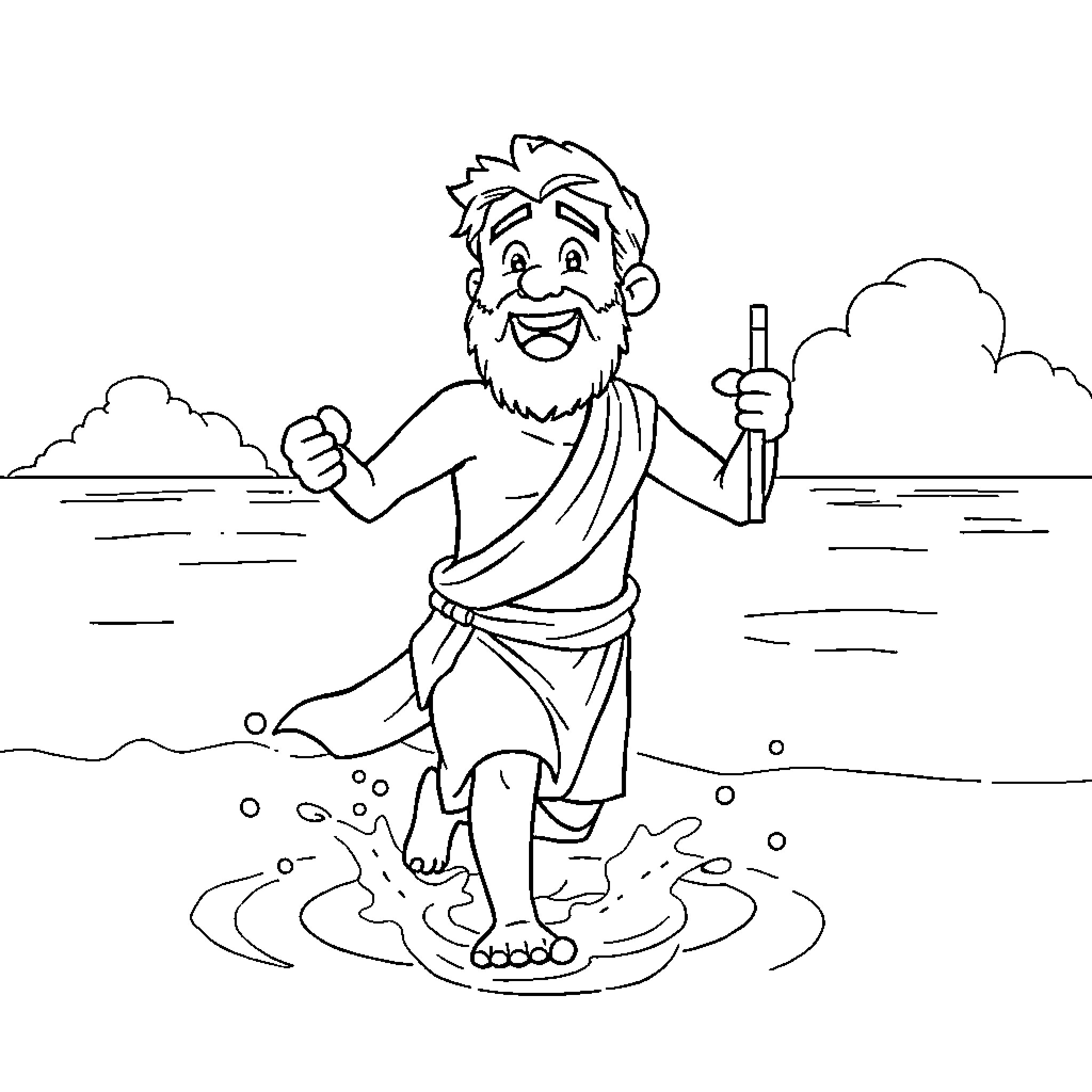 Pastor Alemán walking joyfully through the river Coloring Page (free black-and-white line drawing printable PDF for all, from beginners to advanced learners, including children, teens, adults, and seniors)
