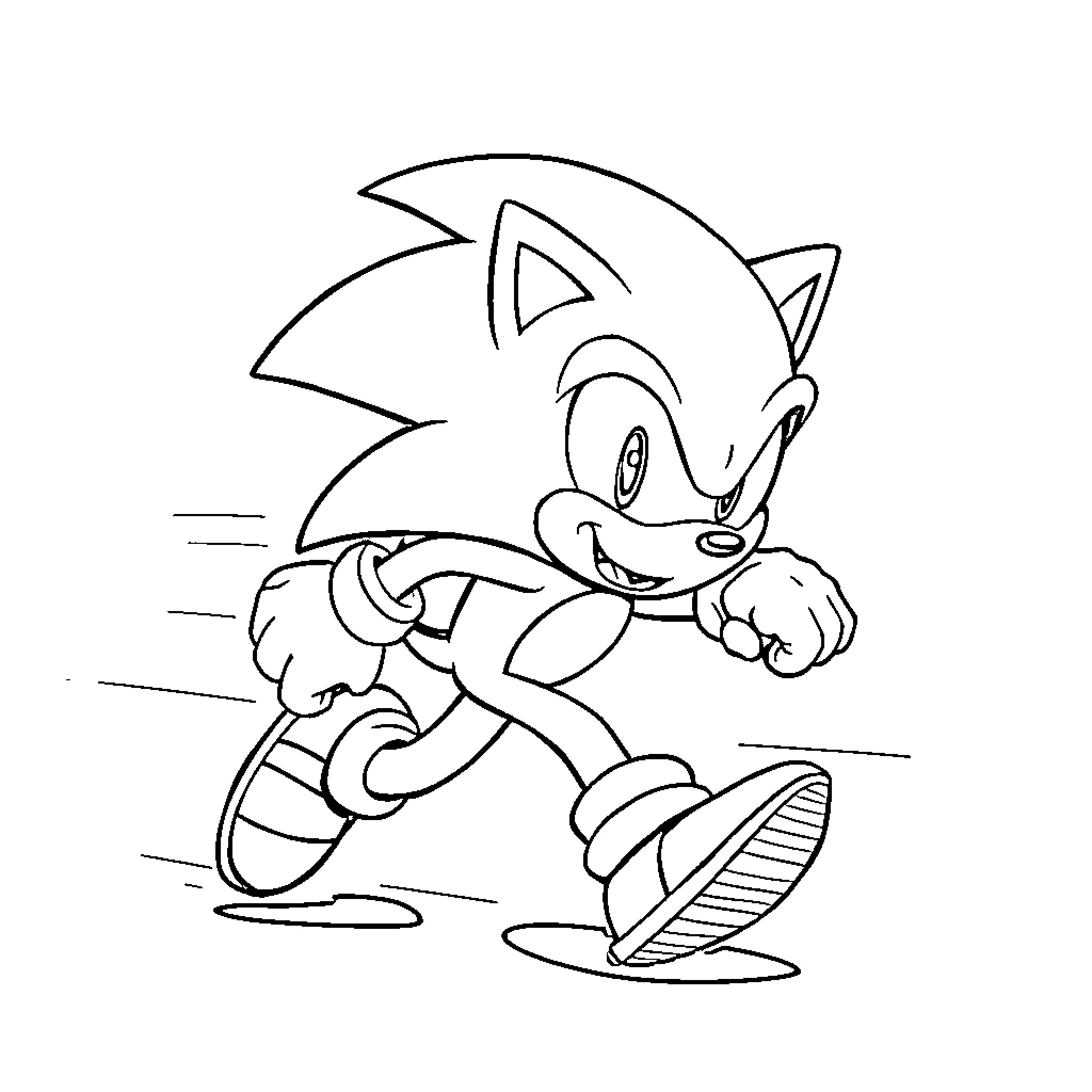 Sonic the Hedgehog running with enthusiasm Coloring Page (free black-and-white line drawing printable PDF for all, from beginners to advanced learners, including children, teens, adults, and seniors)