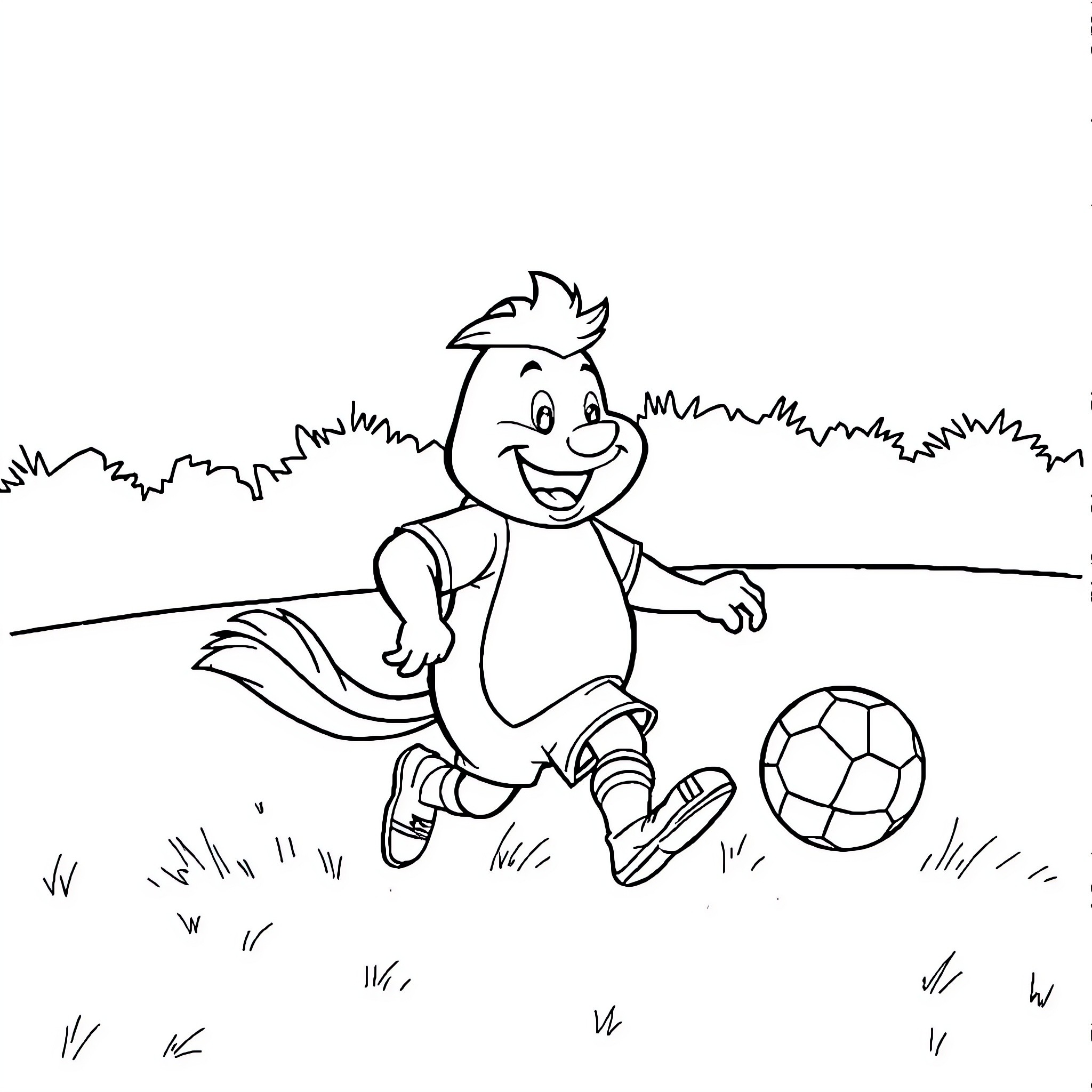 Bob l'éponge playing soccer in the park Coloring Page (free black-and-white line drawing printable PDF for all, from beginners to advanced learners, including children, teens, adults, and seniors)