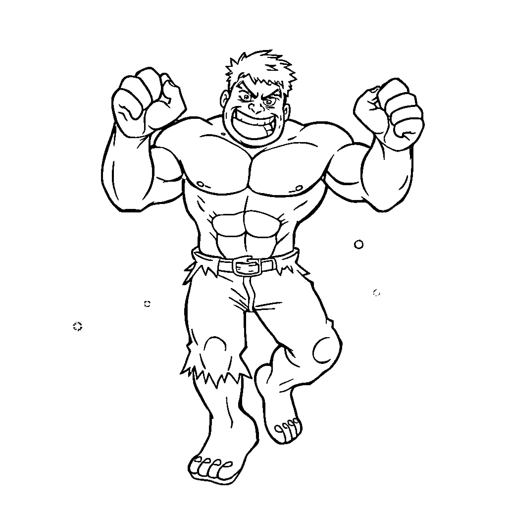 Hulk roaring with powerful muscles and fists Coloring Page (free black-and-white line drawing printable PDF for all, from beginners to advanced learners, including children, teens, adults, and seniors)