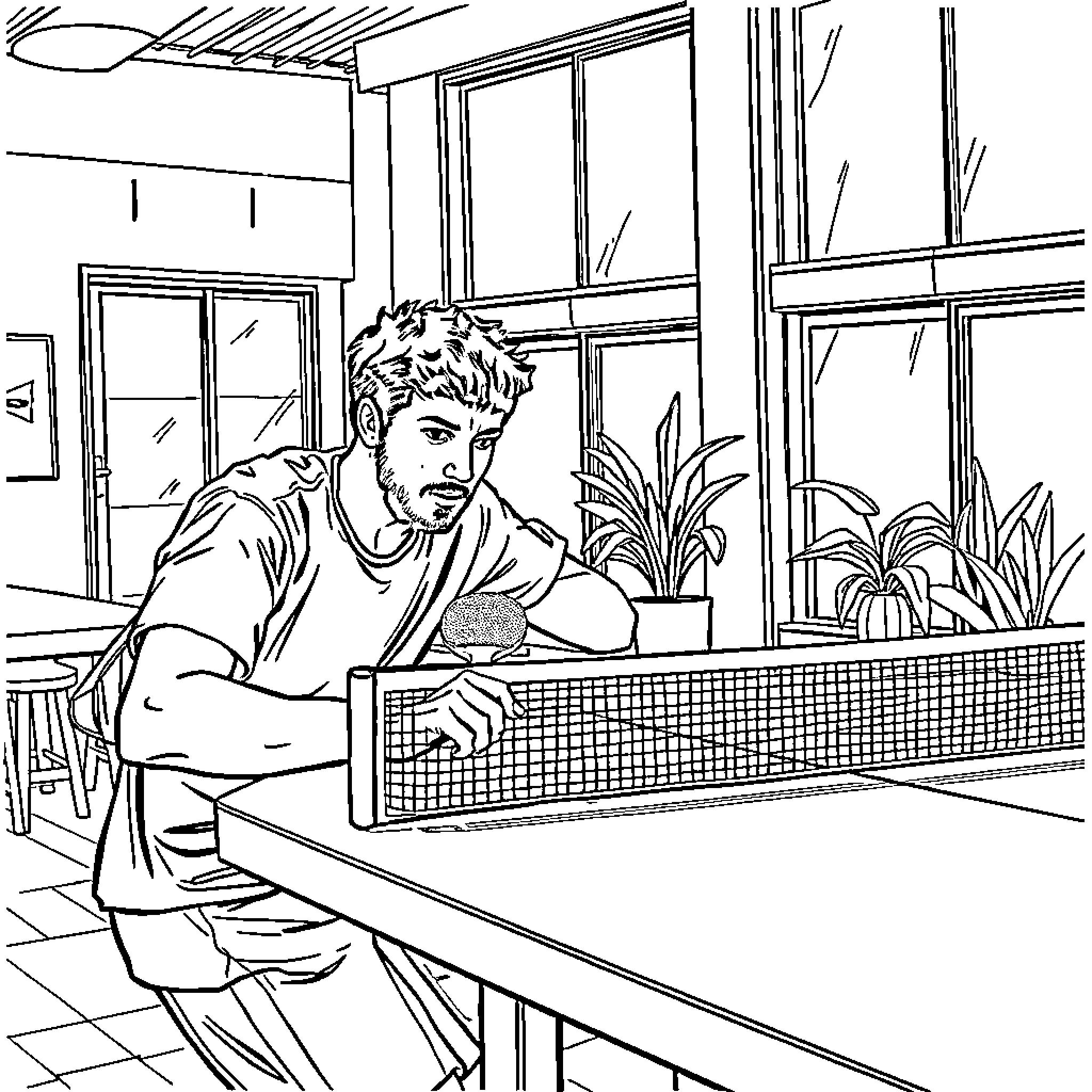 Myles Garrett playing table tennis indoors Coloring Page (free black-and-white line drawing printable PDF for all, from beginners to advanced learners, including children, teens, adults, and seniors)
