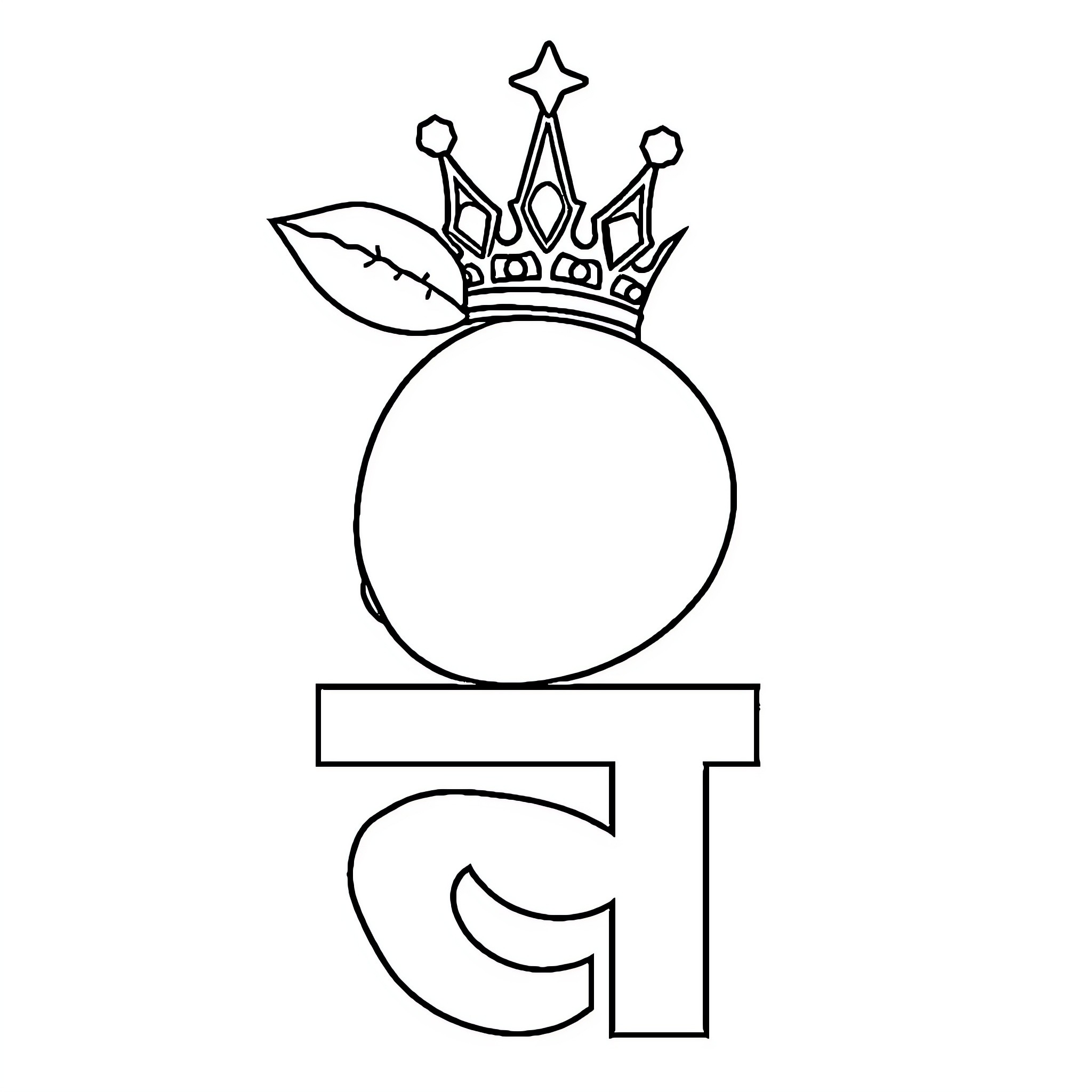 Letter with Crown and Leaf Design Coloring Page (free black-and-white line drawing printable PDF for all, from beginners to advanced learners, including children, teens, adults, and seniors)