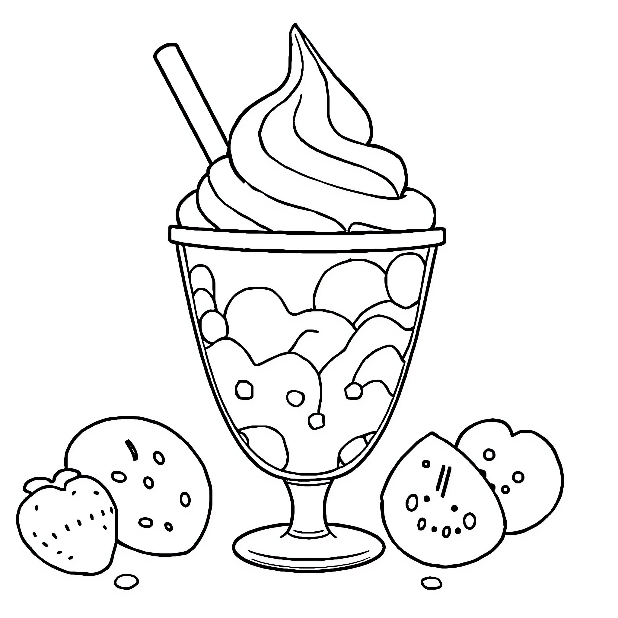 Sorbete with refreshing fruity treats Coloring Page (free black-and-white line drawing printable PDF for all, from beginners to advanced learners, including children, teens, adults, and seniors)