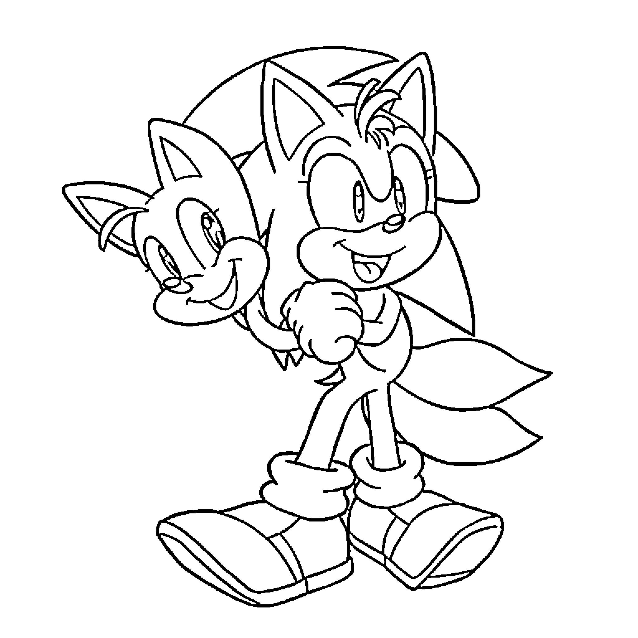 Sonic characters in playful pose Coloring Page (free black-and-white line drawing printable PDF for all, from beginners to advanced learners, including children, teens, adults, and seniors)