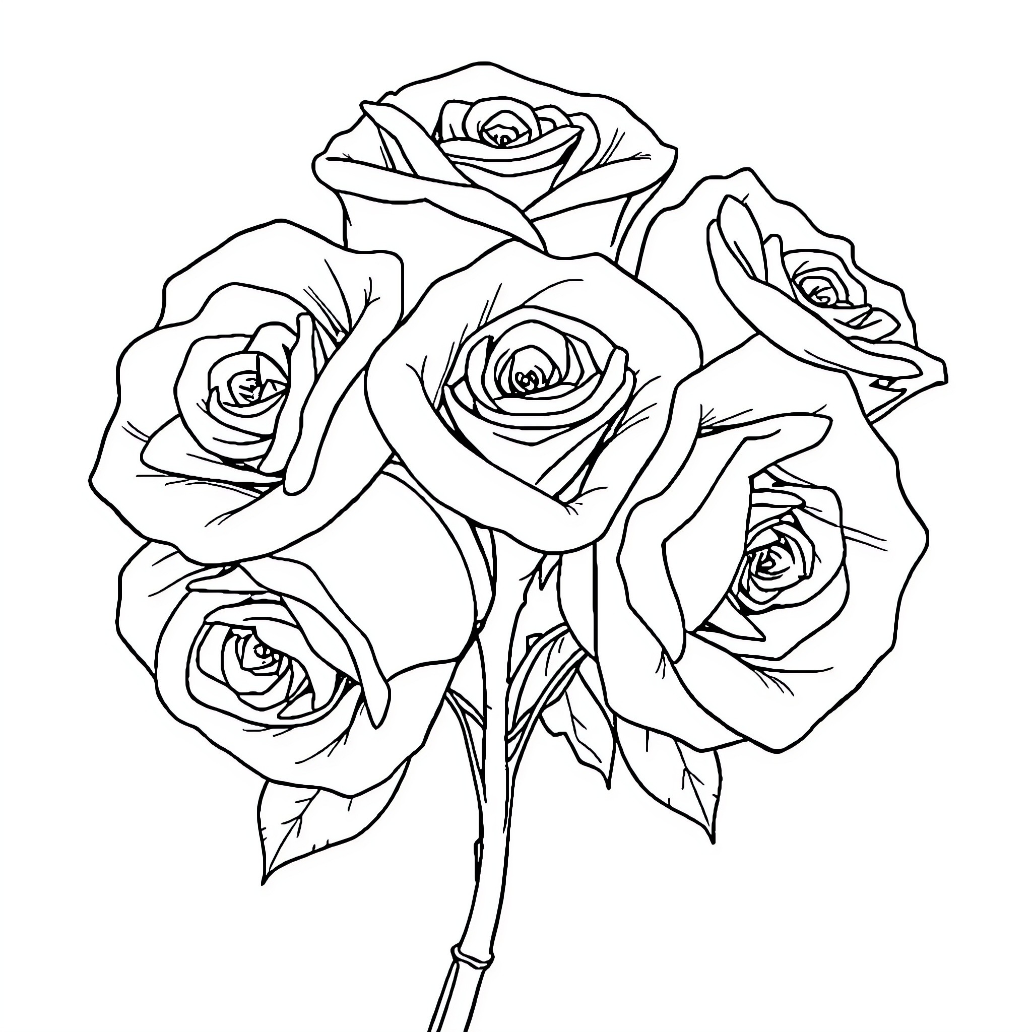 Rose Bouquet Sketch Coloring Page (free black-and-white line drawing printable PDF for all, from beginners to advanced learners, including children, teens, adults, and seniors)