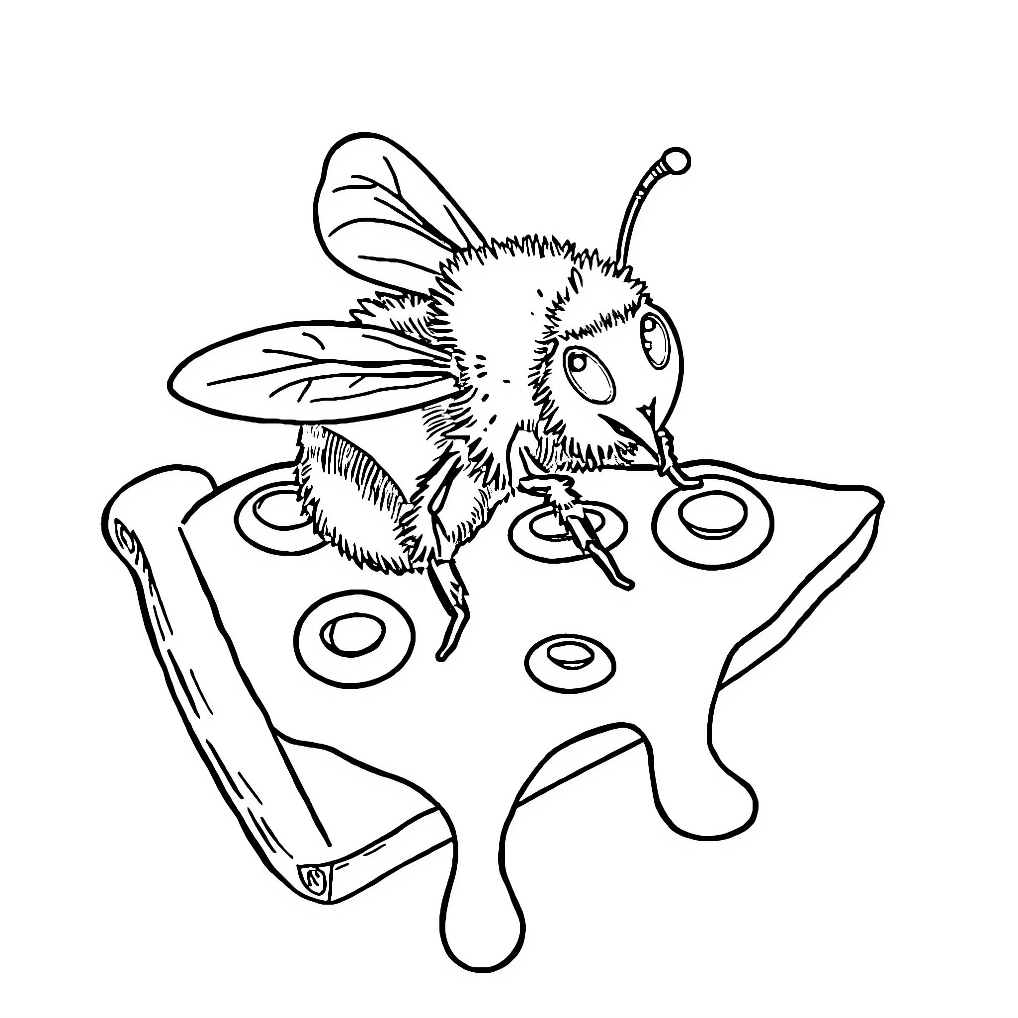 Bumblebee exploring a colorful surface Coloring Page (free black-and-white line drawing printable PDF for all, from beginners to advanced learners, including children, teens, adults, and seniors)