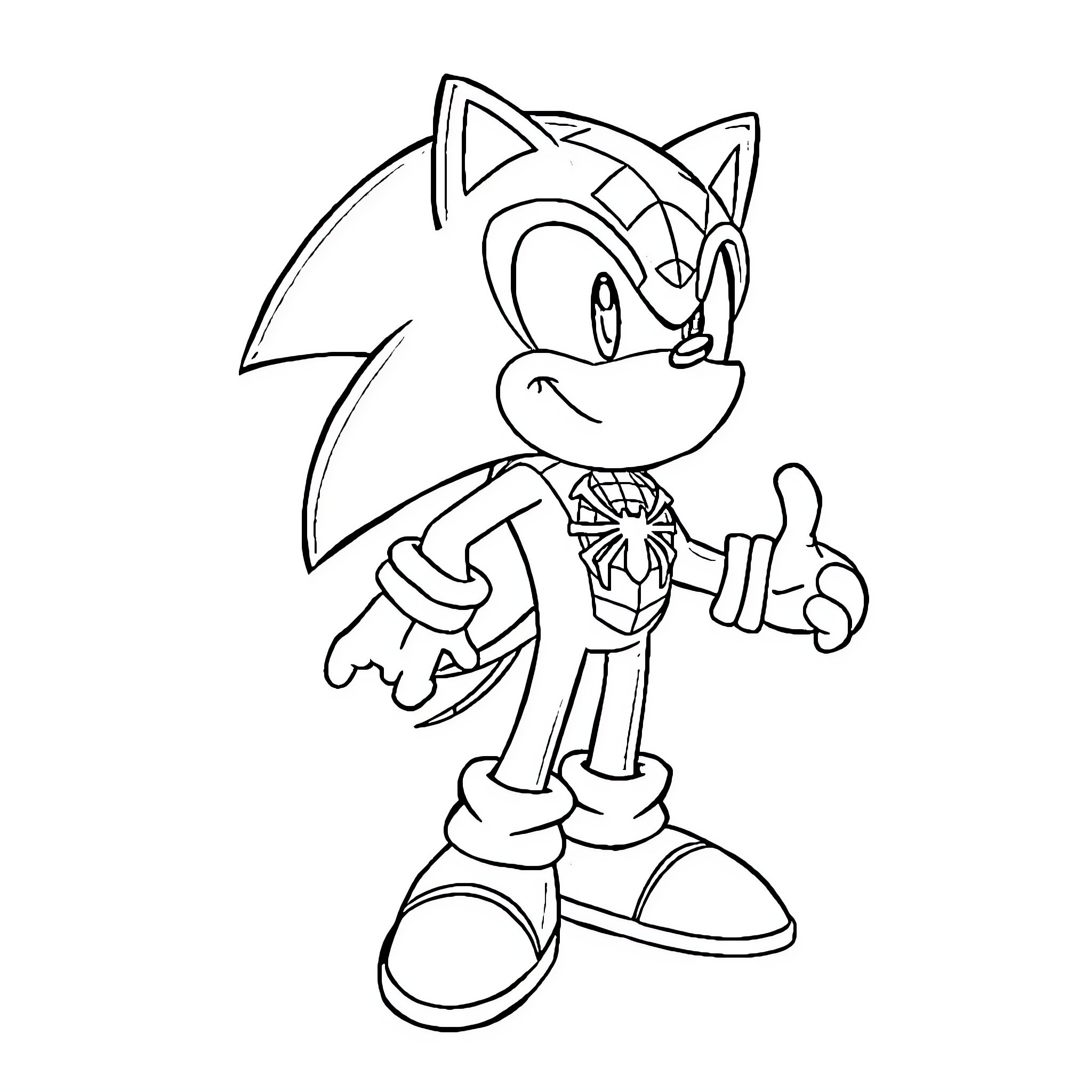 Sonic character posing in dynamic action Coloring Page (free black-and-white line drawing printable PDF for all, from beginners to advanced learners, including children, teens, adults, and seniors)