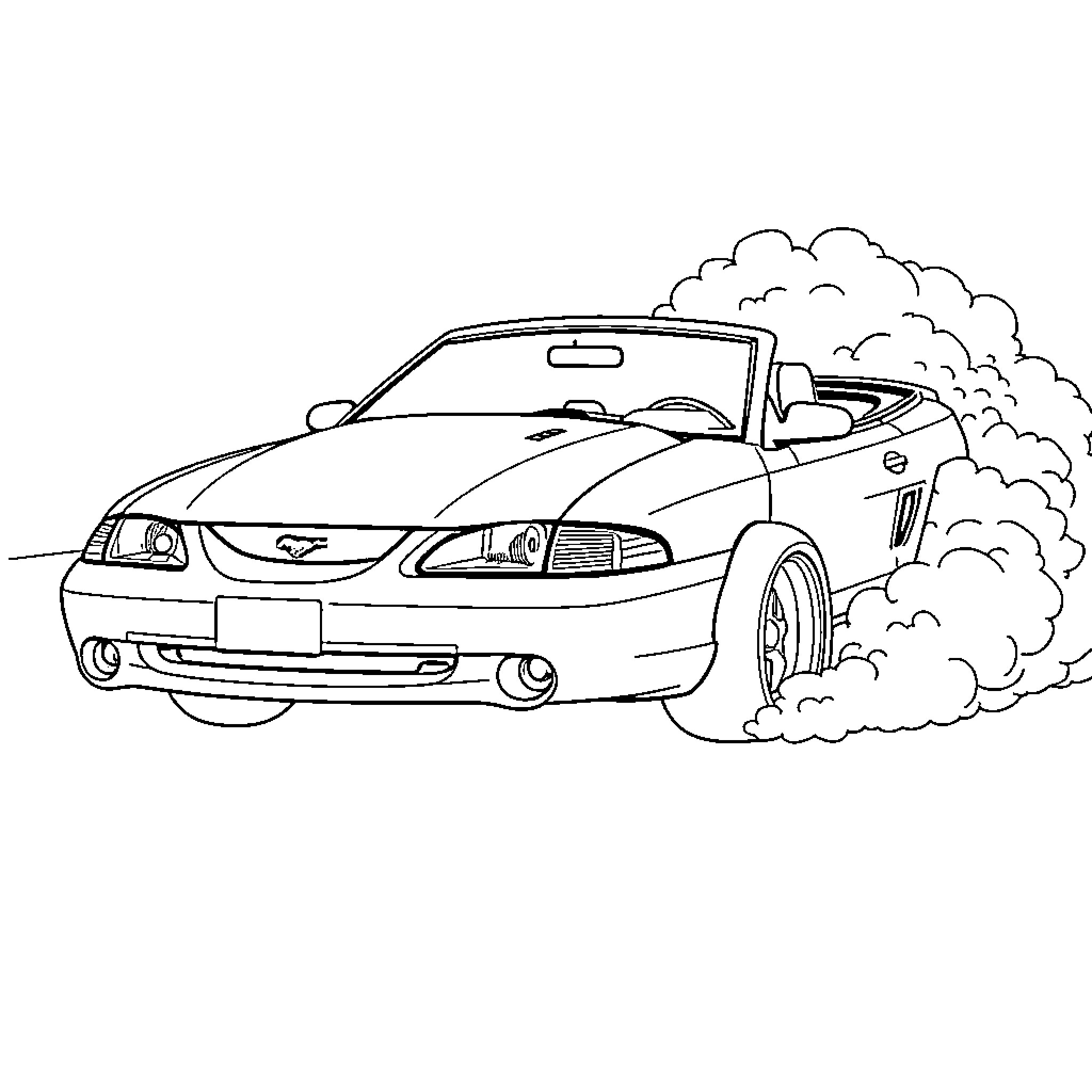 Mustang speeding through the open road Coloring Page (free black-and-white line drawing printable PDF for all, from beginners to advanced learners, including children, teens, adults, and seniors)