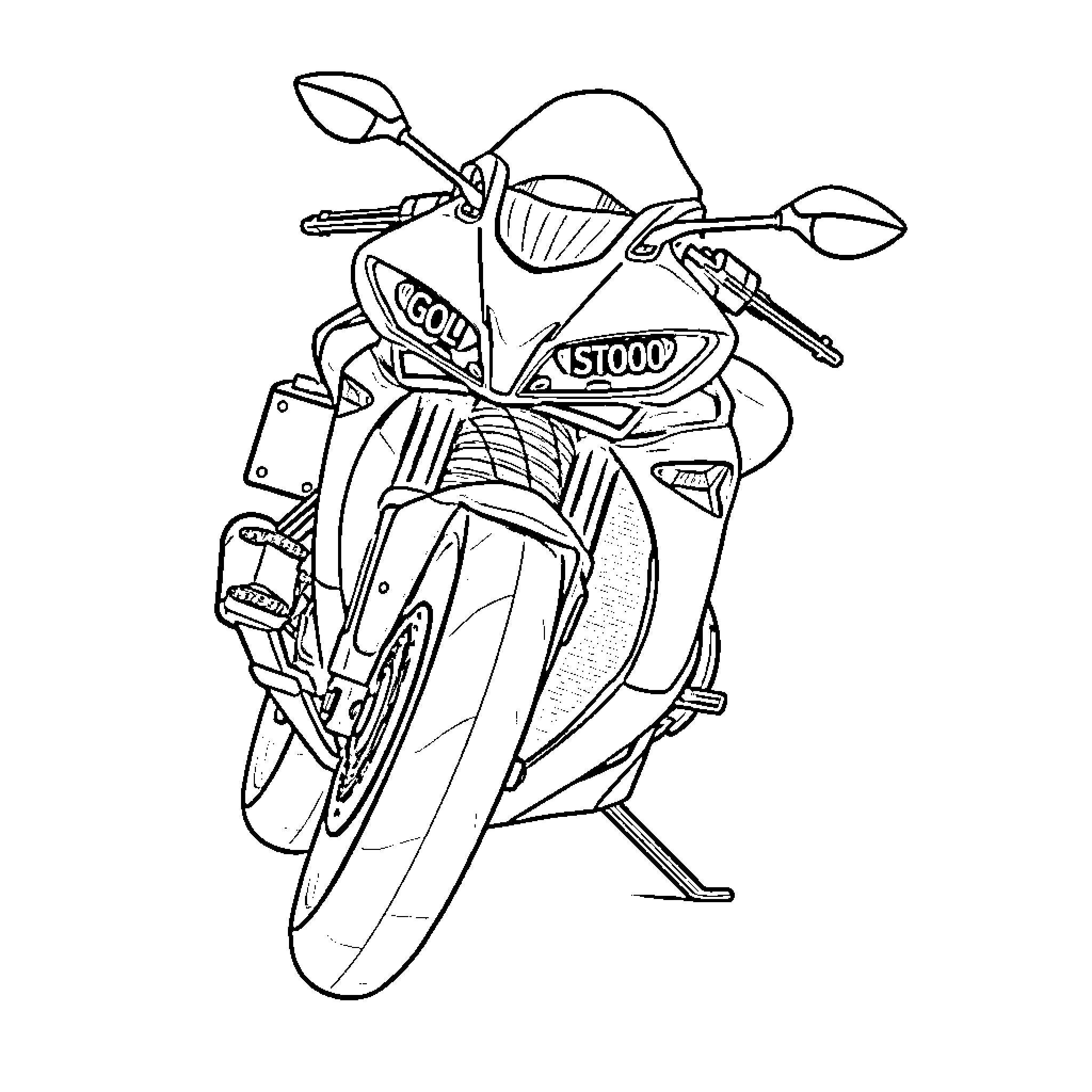 Bike with sleek design and high-powered engine Coloring Page (free black-and-white line drawing printable PDF for all, from beginners to advanced learners, including children, teens, adults, and seniors)