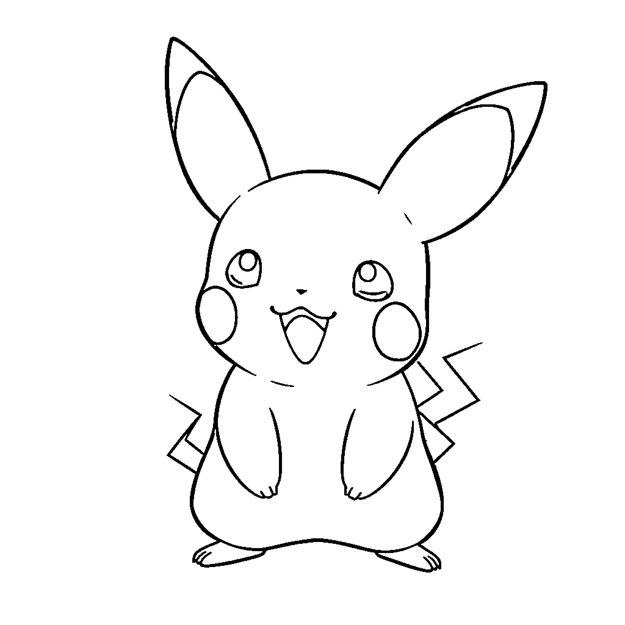 Pikachu in a simple, expressive pose Coloring Page (free black-and-white line drawing printable PDF for all, from beginners to advanced learners, including children, teens, adults, and seniors)