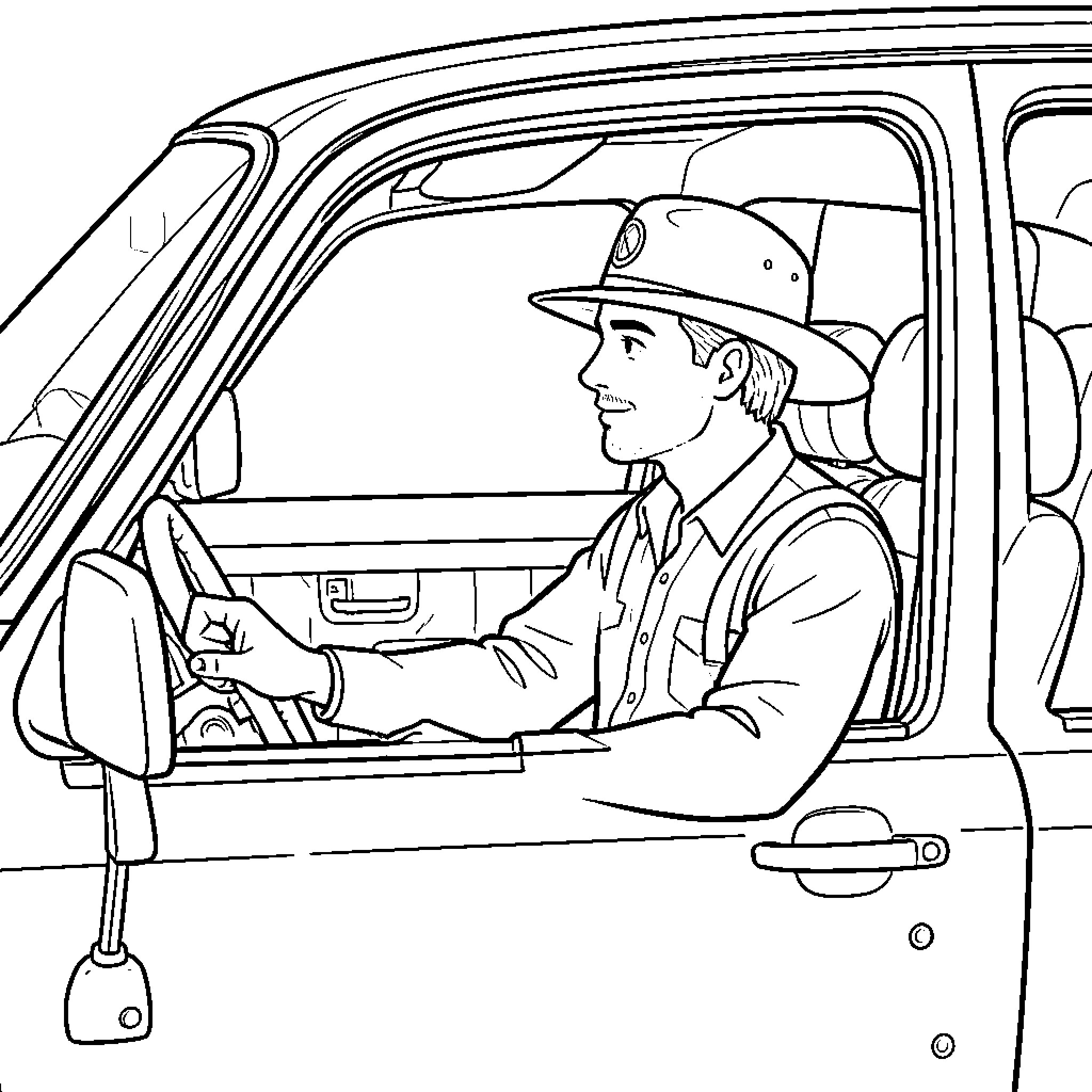 Passenger operating vehicle in uniform Coloring Page (free black-and-white line drawing printable PDF for all, from beginners to advanced learners, including children, teens, adults, and seniors)