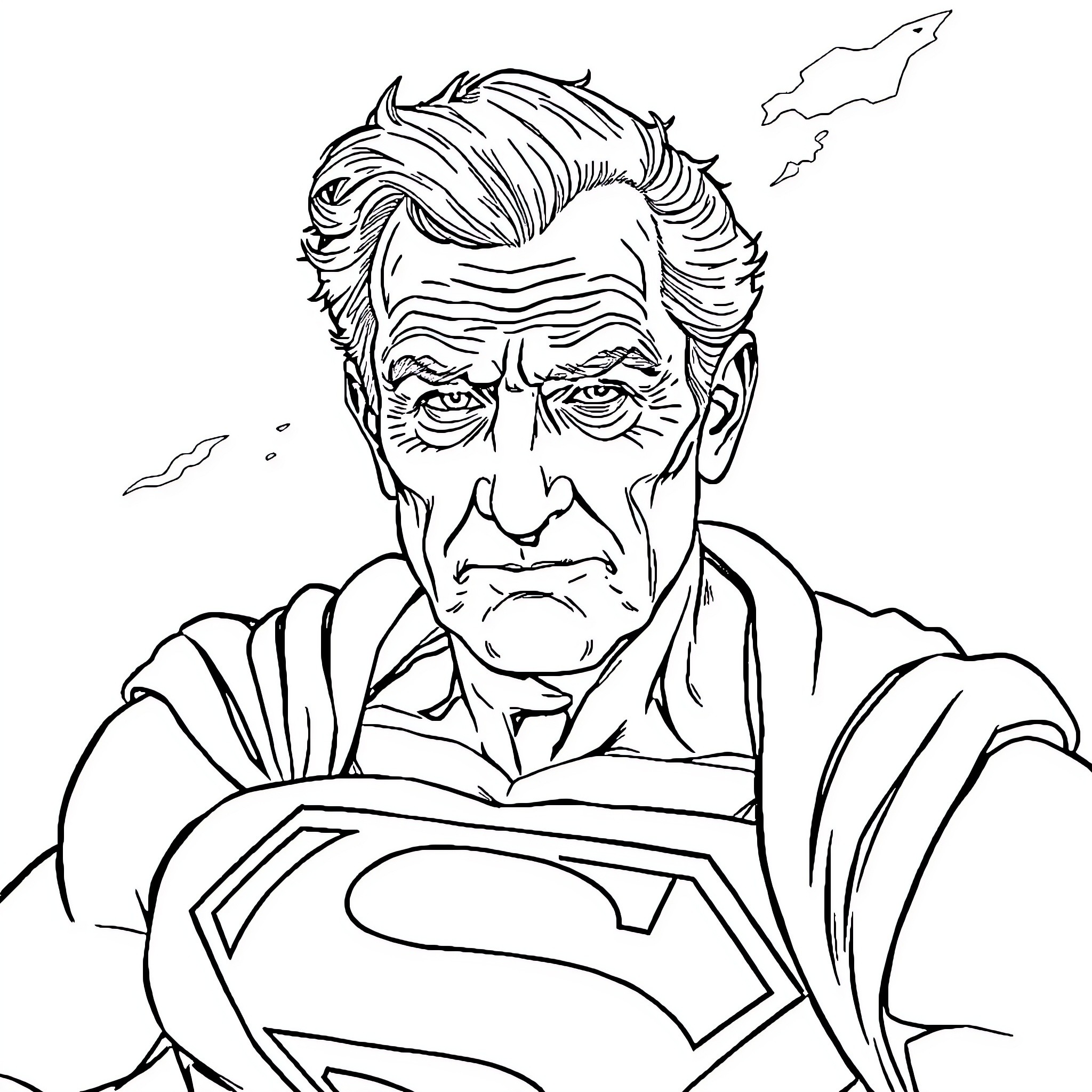 Superman battling with fierce determination Coloring Page (free black-and-white line drawing printable PDF for all, from beginners to advanced learners, including children, teens, adults, and seniors)