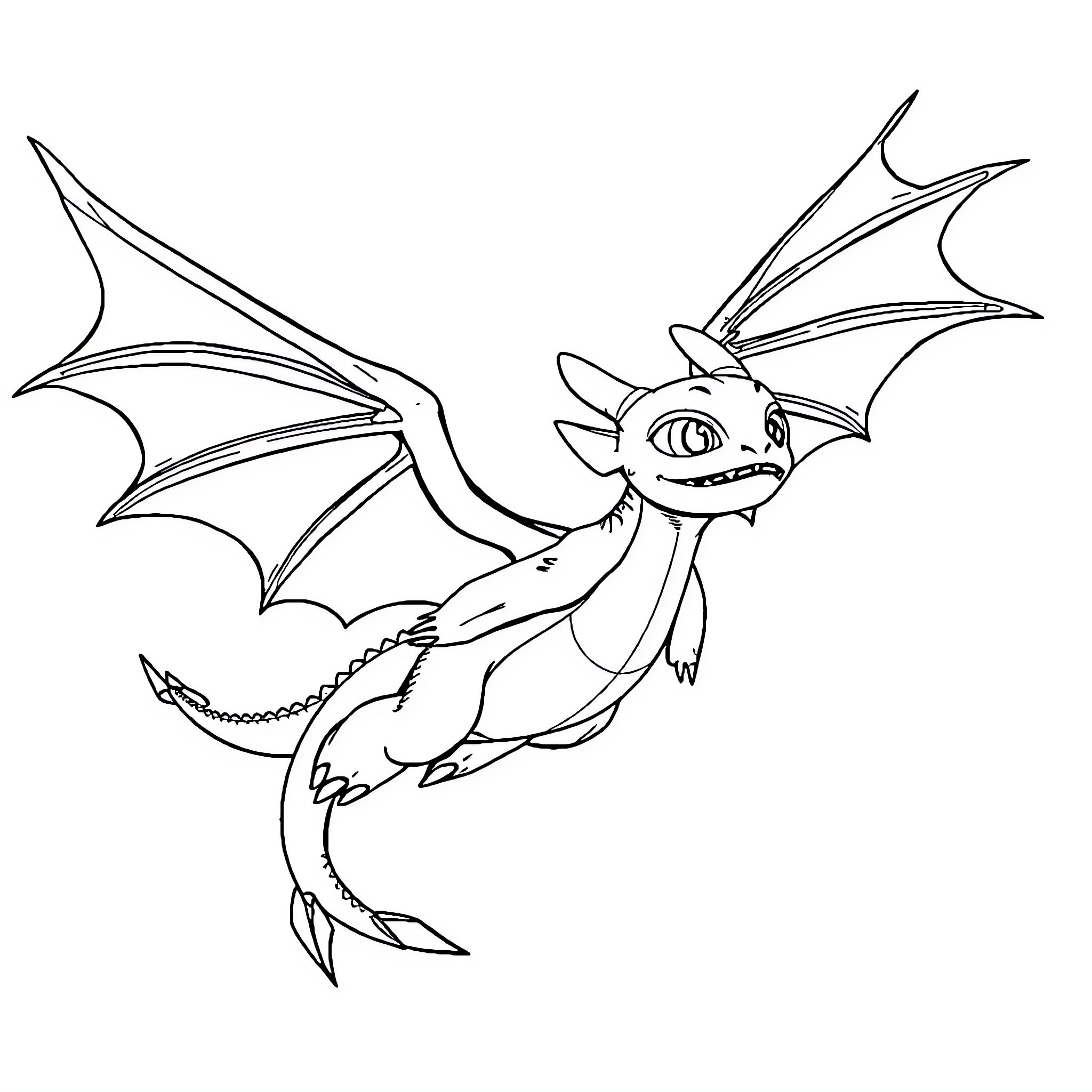 Toothless the playful dragon Coloring Page (free black-and-white line drawing printable PDF for all, from beginners to advanced learners, including children, teens, adults, and seniors)