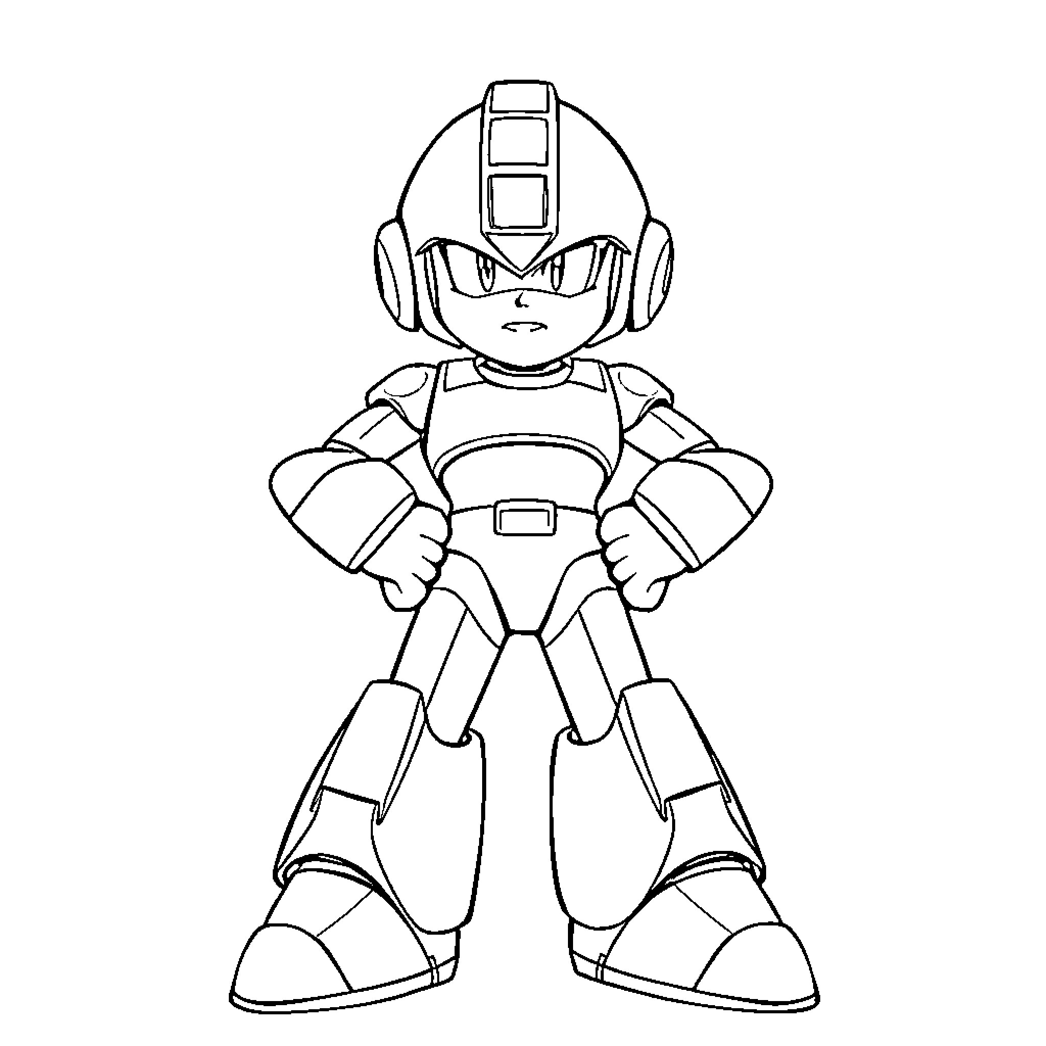 Megaman in a Ready Stance Coloring Page (free black-and-white line drawing printable PDF for all, from beginners to advanced learners, including children, teens, adults, and seniors)
