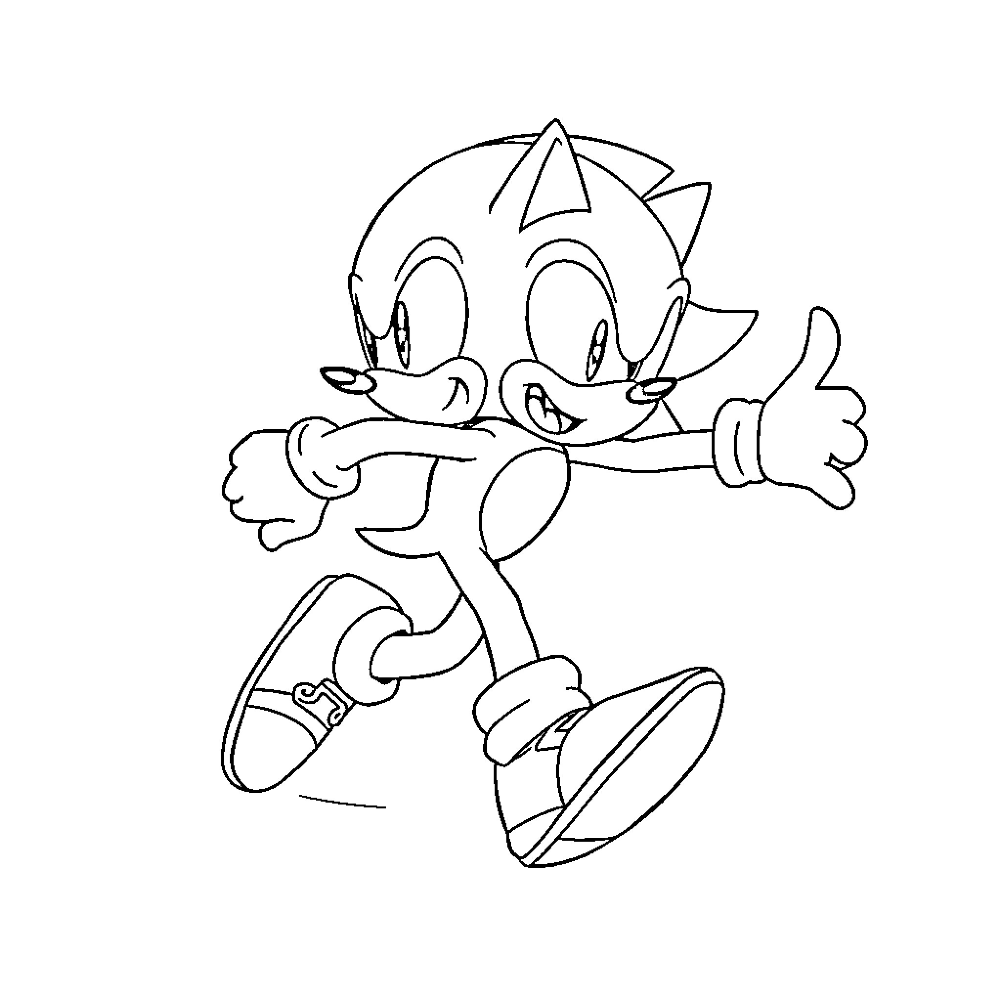 Sonic character in playful pose Coloring Page (free black-and-white line drawing printable PDF for all, from beginners to advanced learners, including children, teens, adults, and seniors)