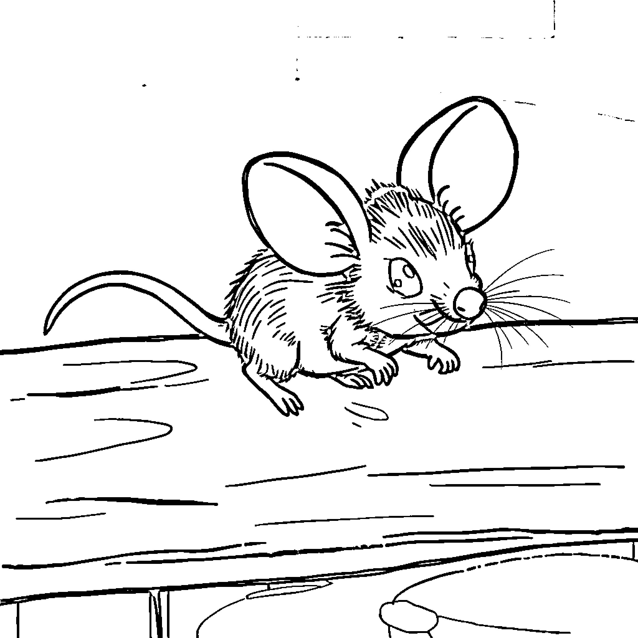 Souris exploring the environment Coloring Page (free black-and-white line drawing printable PDF for all, from beginners to advanced learners, including children, teens, adults, and seniors)